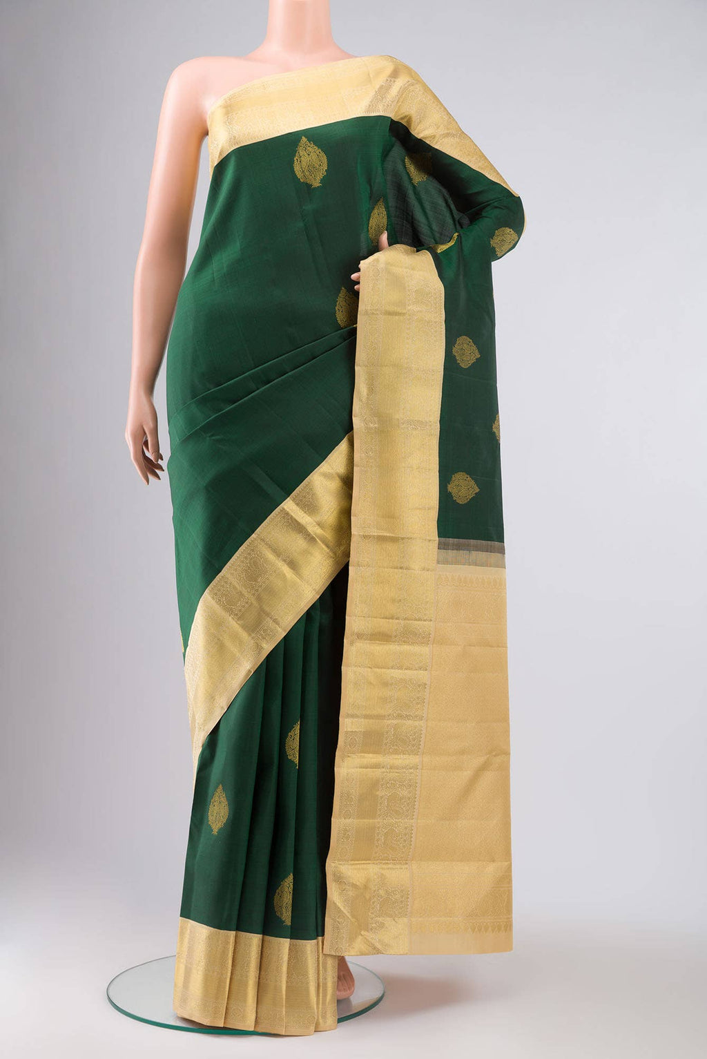 Bottle Green Kanchipuram Silk Saree