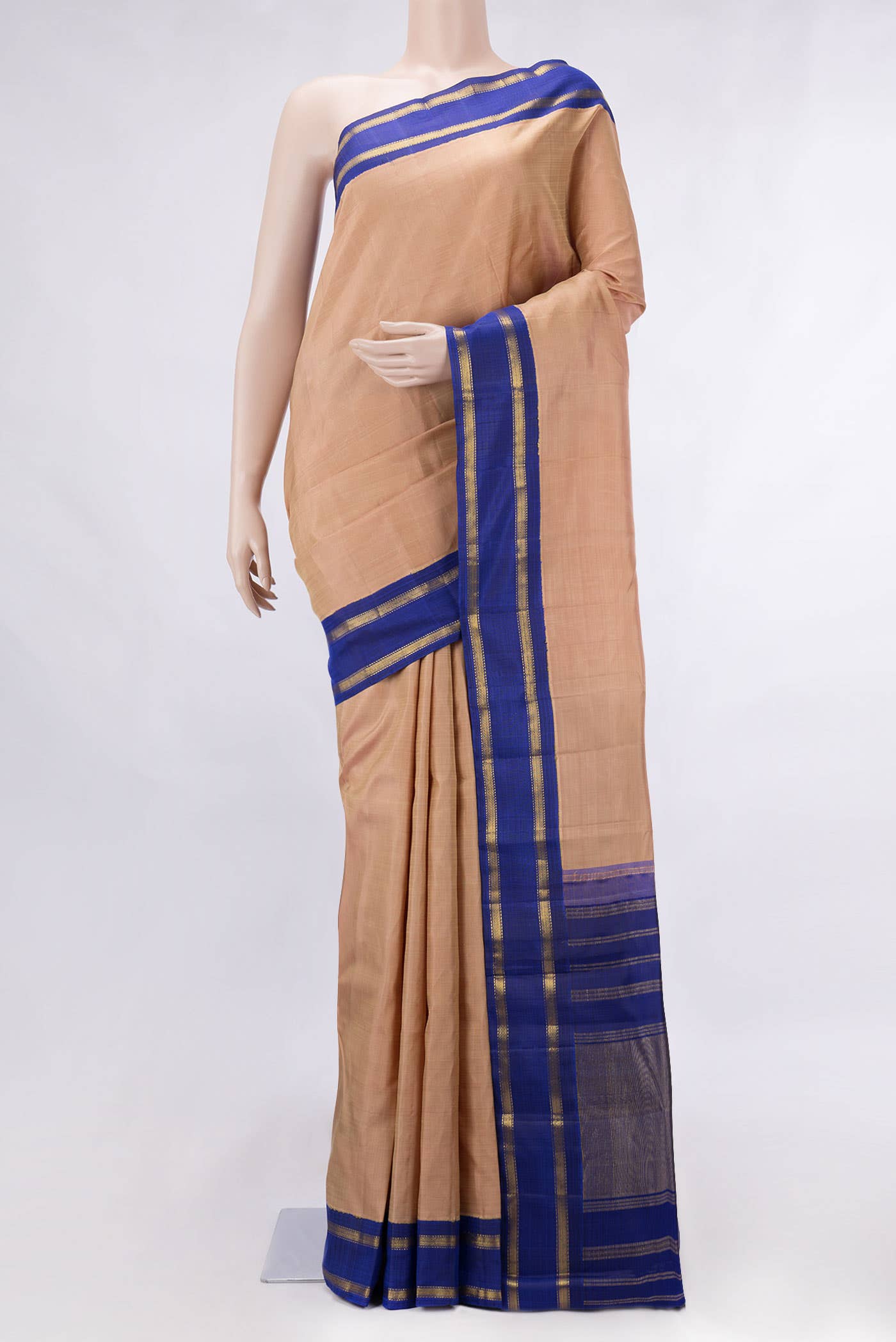 Pure Silk Pure Zari Rose Gold Dual Tone Kanchipuram Saree