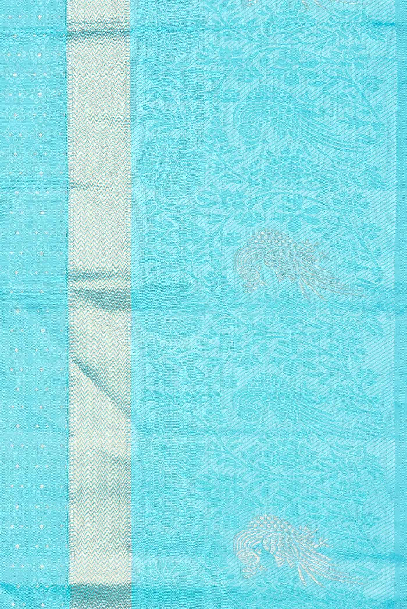 Pure Silk Pure Zari Sky Blue Dual Tone Kanchipuram Saree