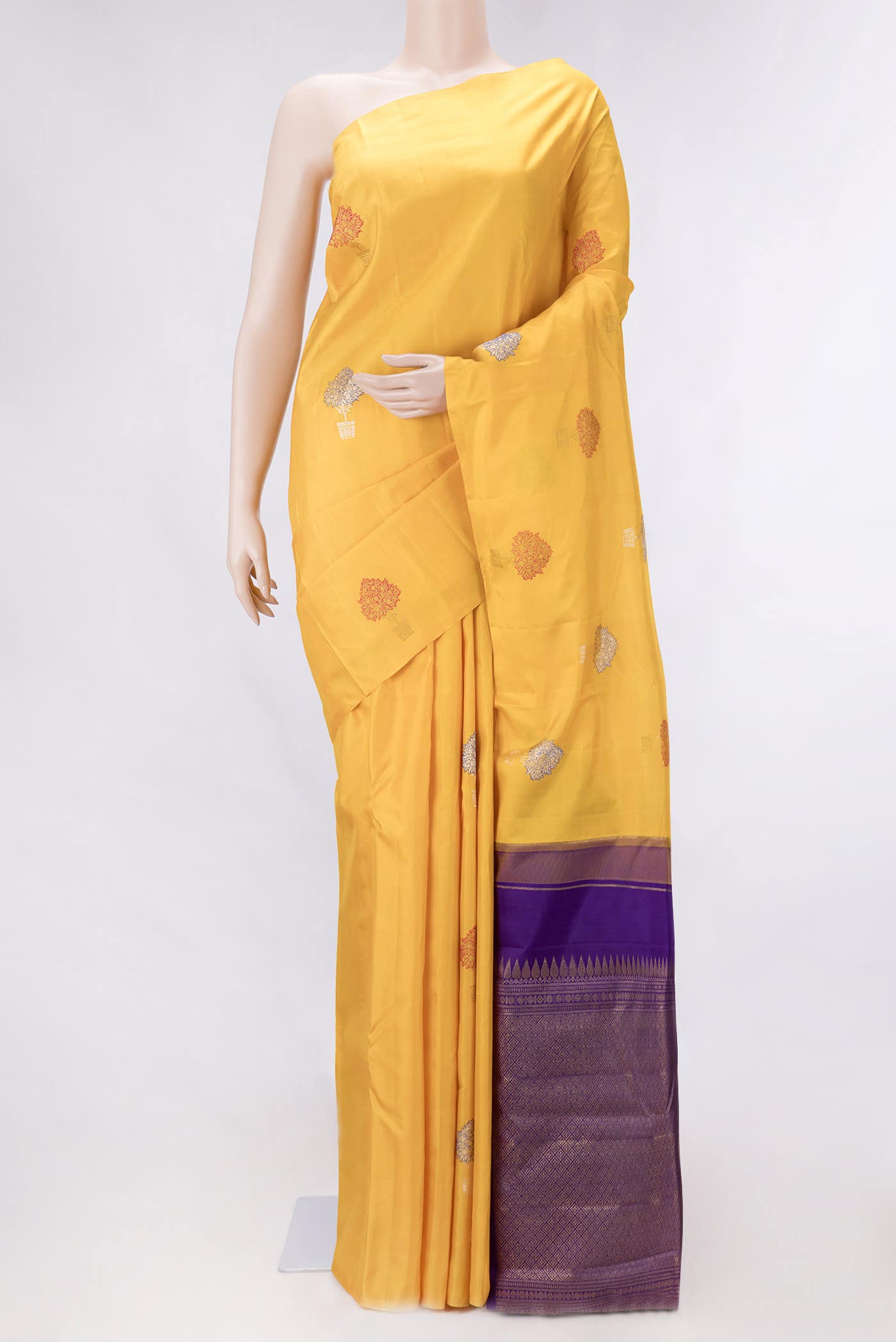 Pure Silk Pure Zari Yellow Dual Tone Kanchipuram Saree