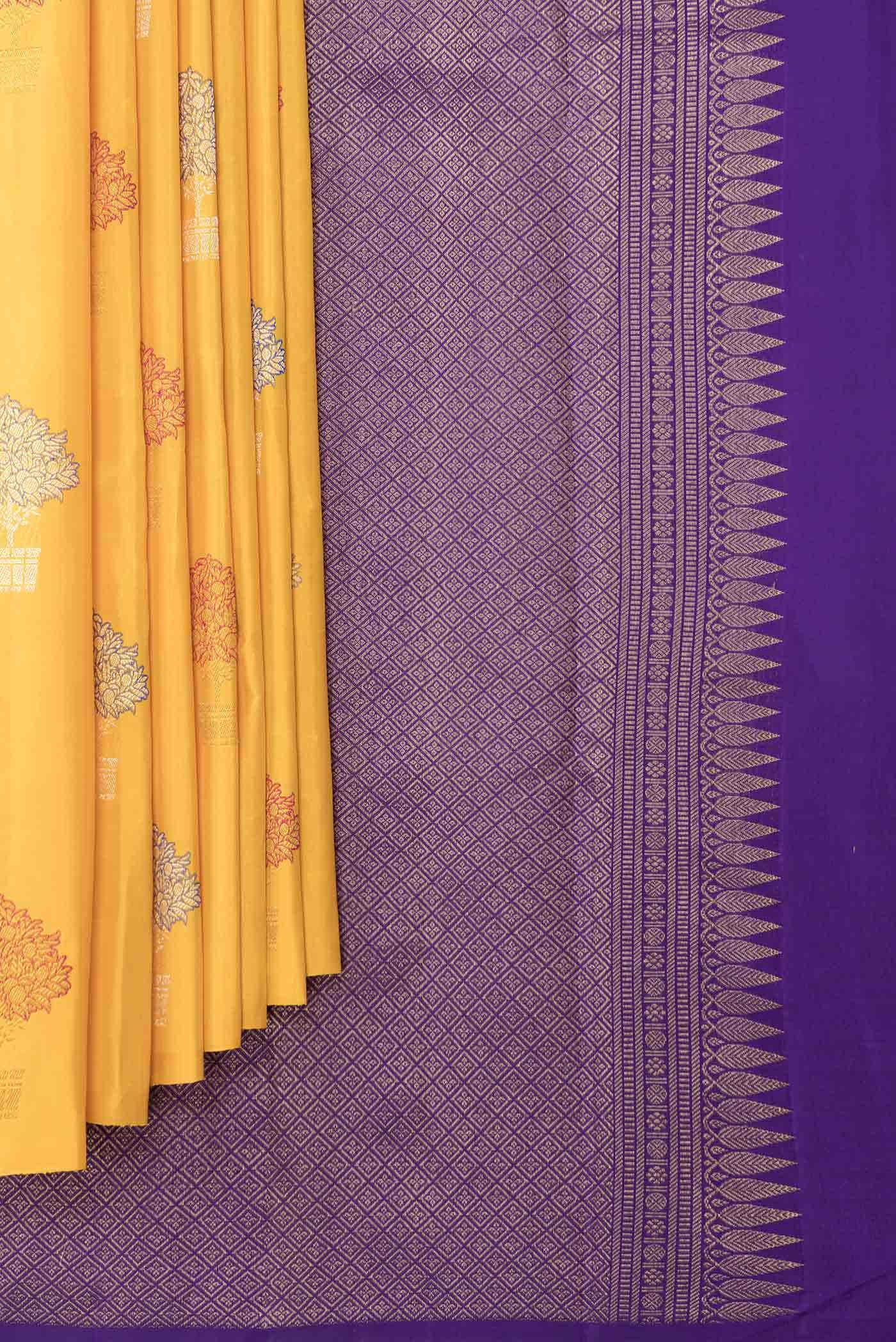 Pure Silk Pure Zari Yellow Dual Tone Kanchipuram Saree