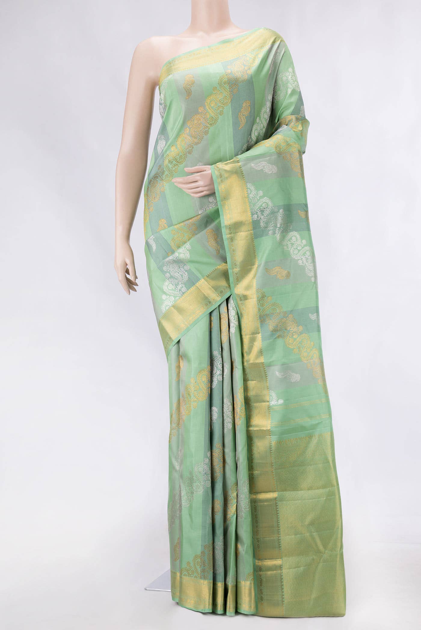 Pure Silk Pure Zari Green Dual Tone Kanchipuram Saree