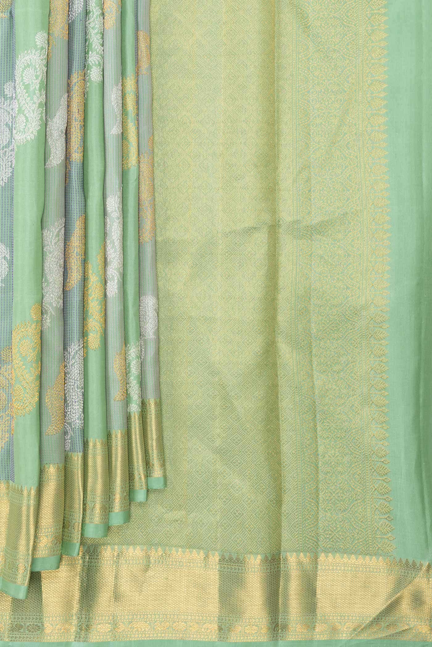 Pure Silk Pure Zari Green Dual Tone Kanchipuram Saree