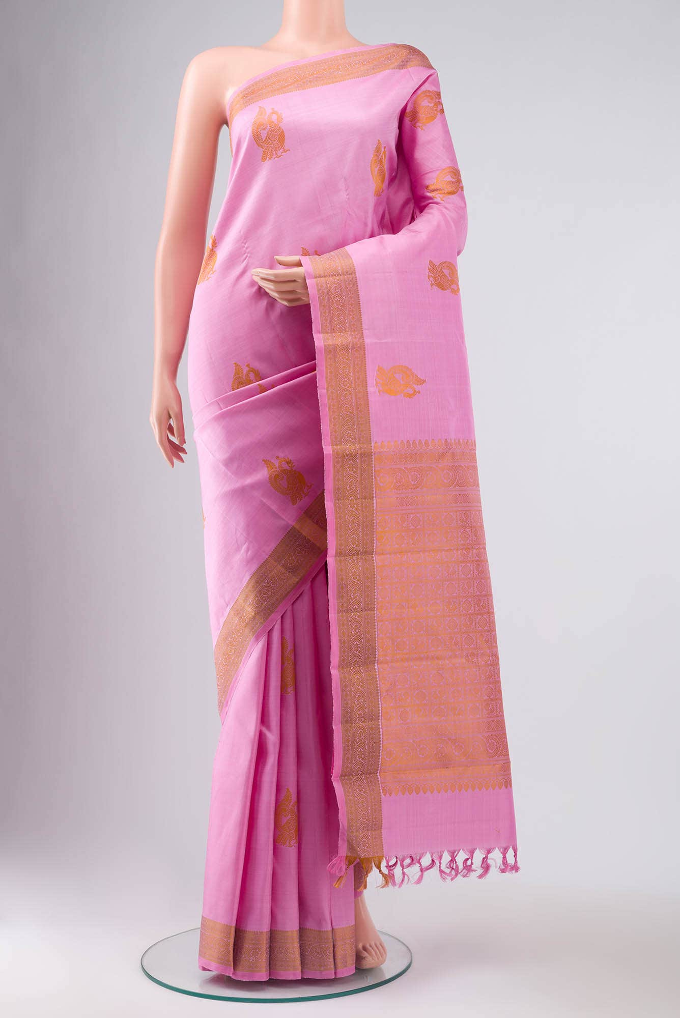 Rose pink Kanchipuram Silk Saree