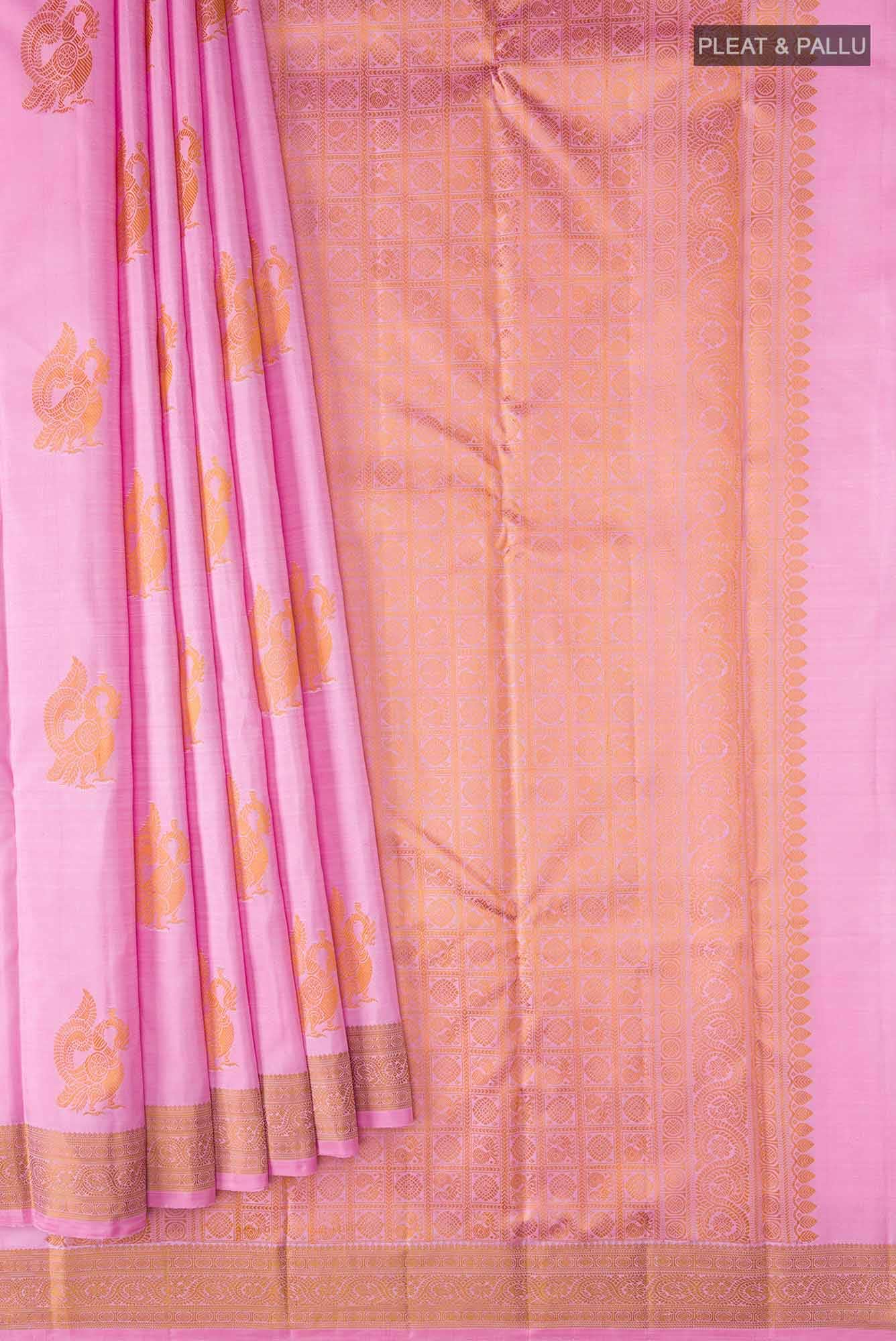 Rose pink Kanchipuram Silk Saree