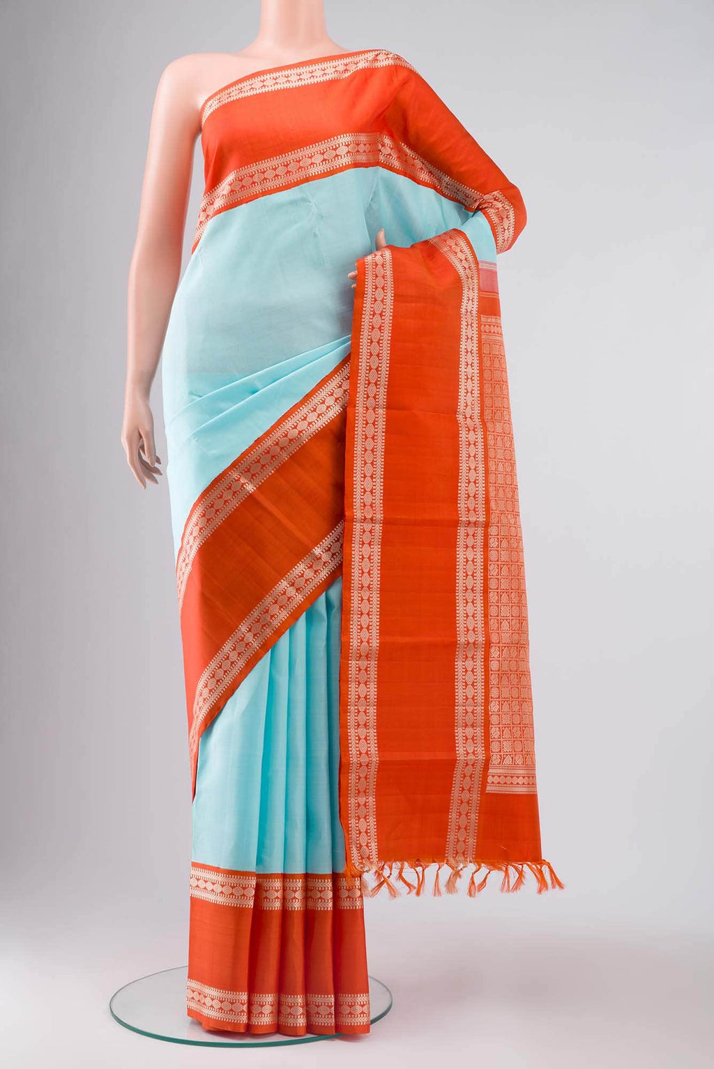 Sky Blue Kanchipuram Silk Saree