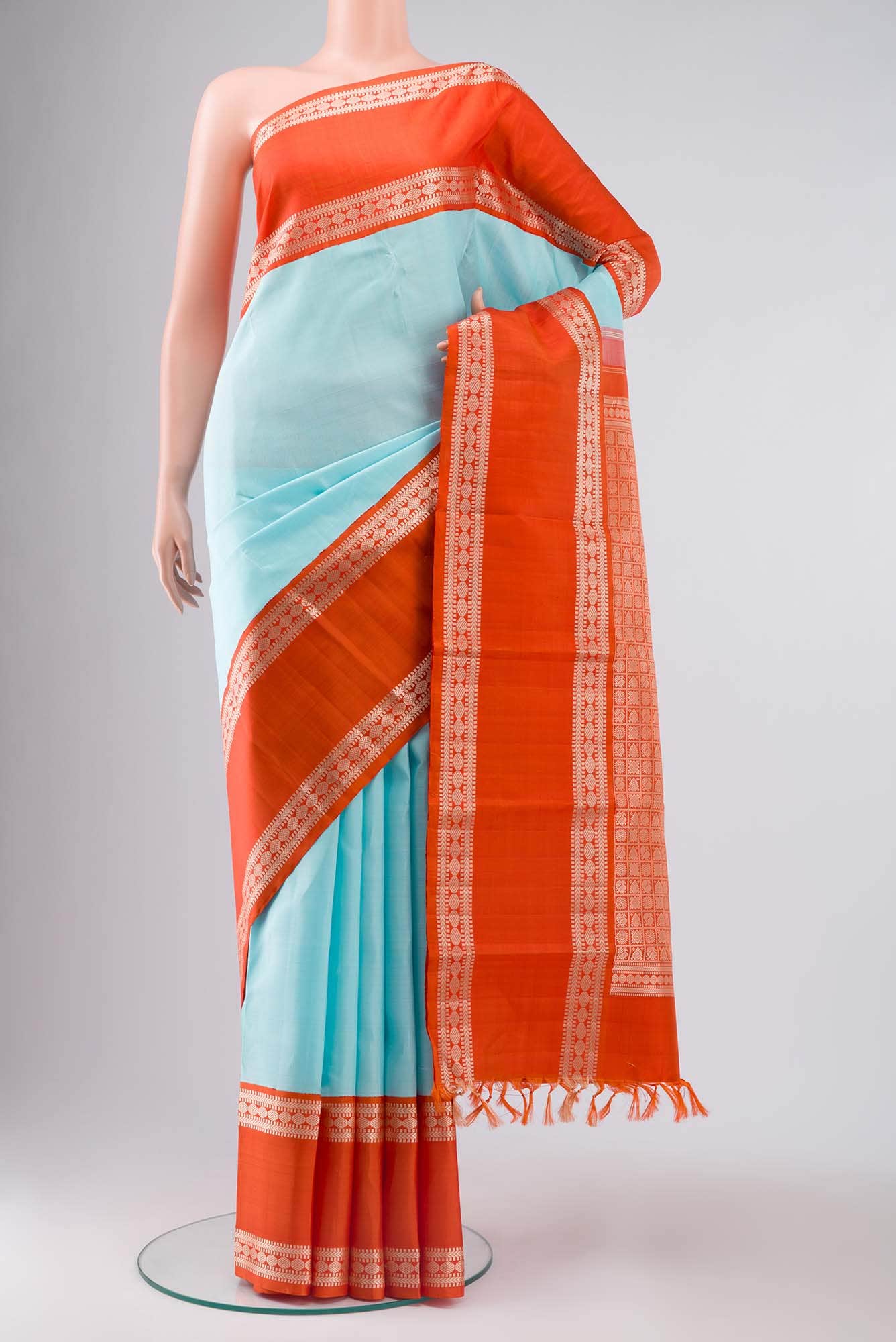 Sky Blue Kanchipuram Silk Saree