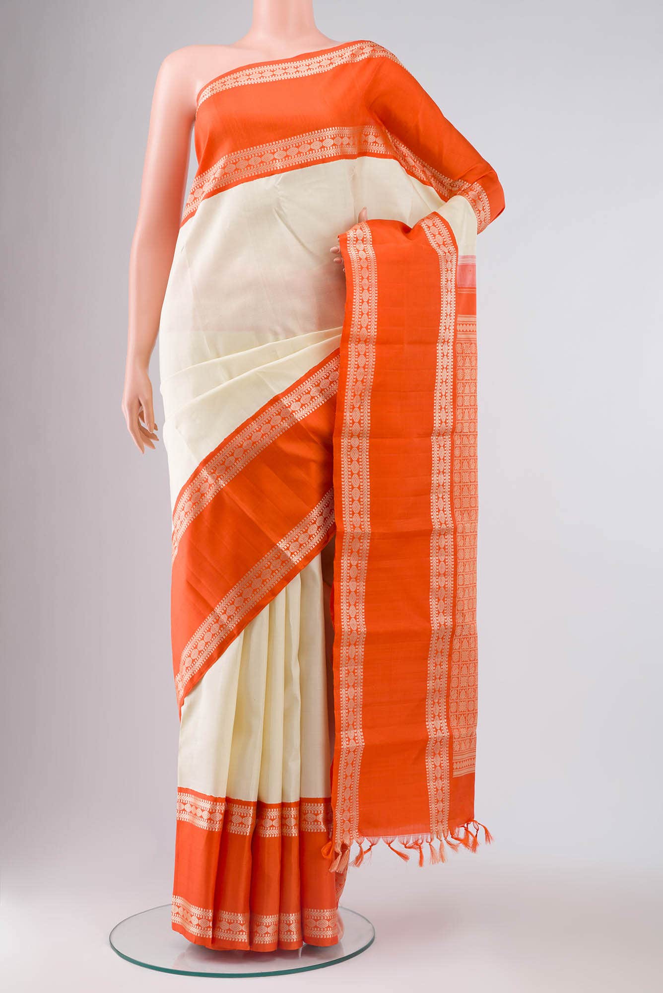 Cream Kanchipuram Silk Saree