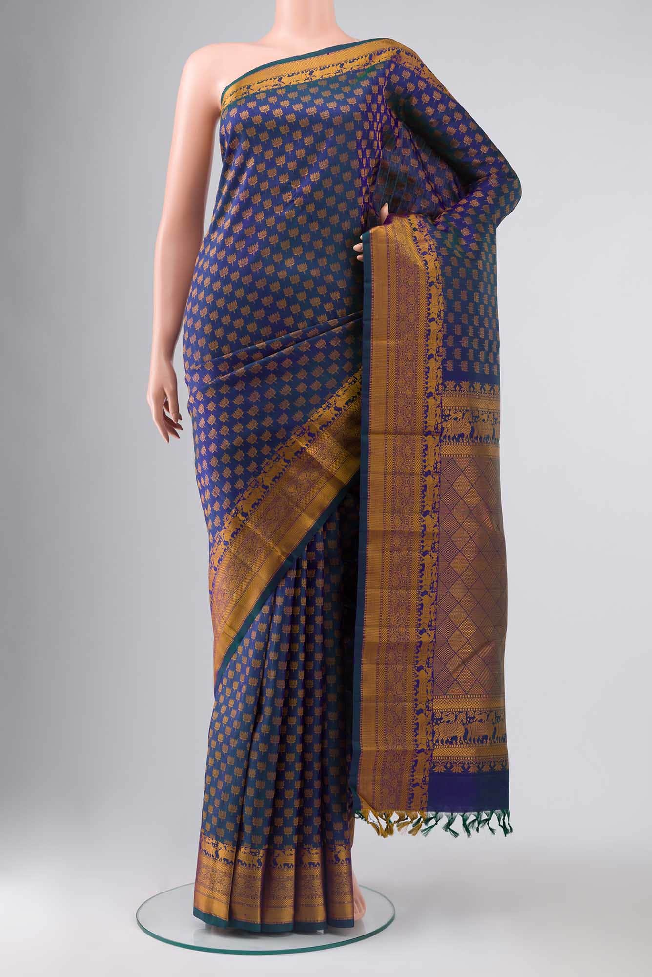 Blue with Green Dual Tone Kanjivaram Silk Saree