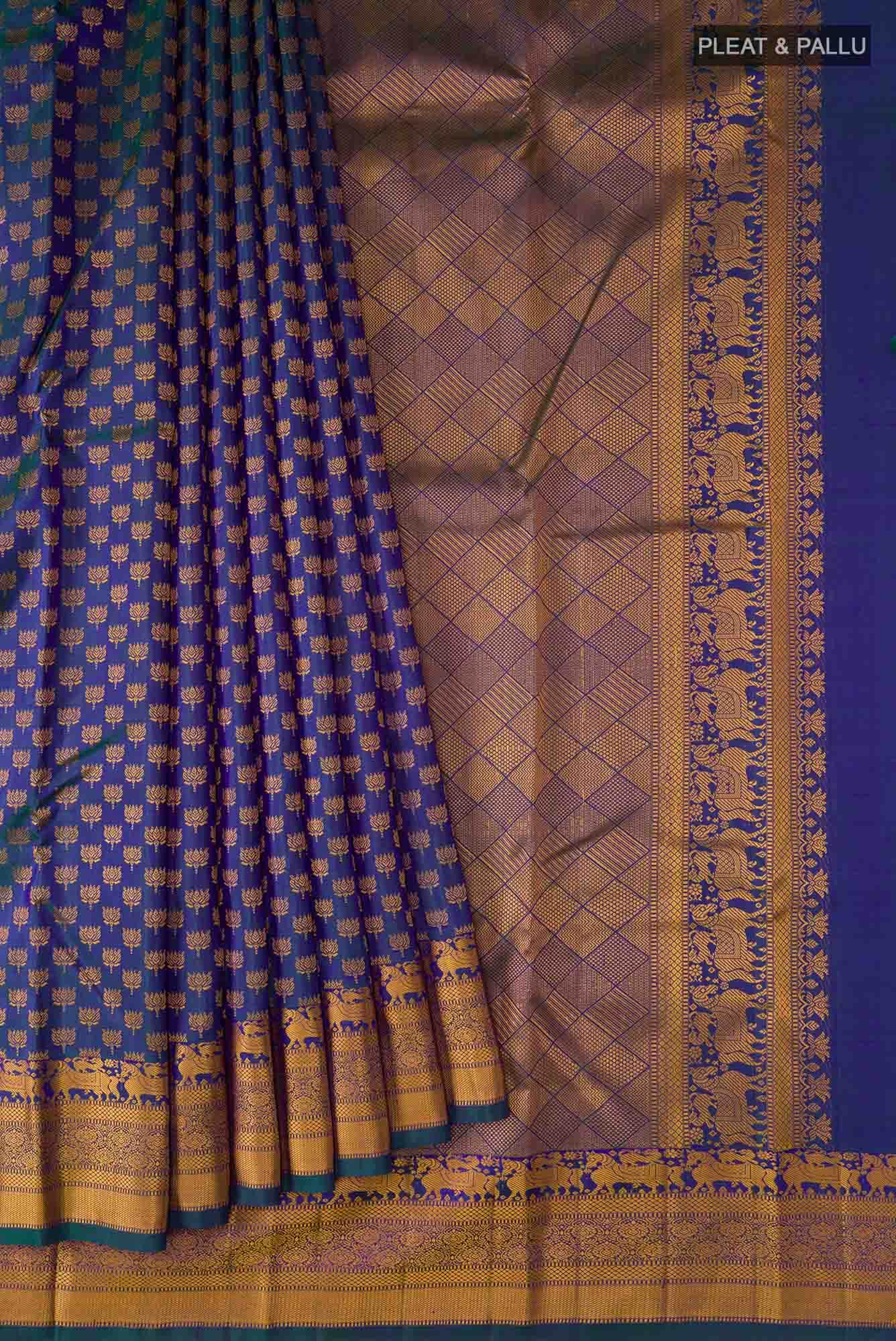 Blue with Green Dual Tone Kanjivaram Silk Saree