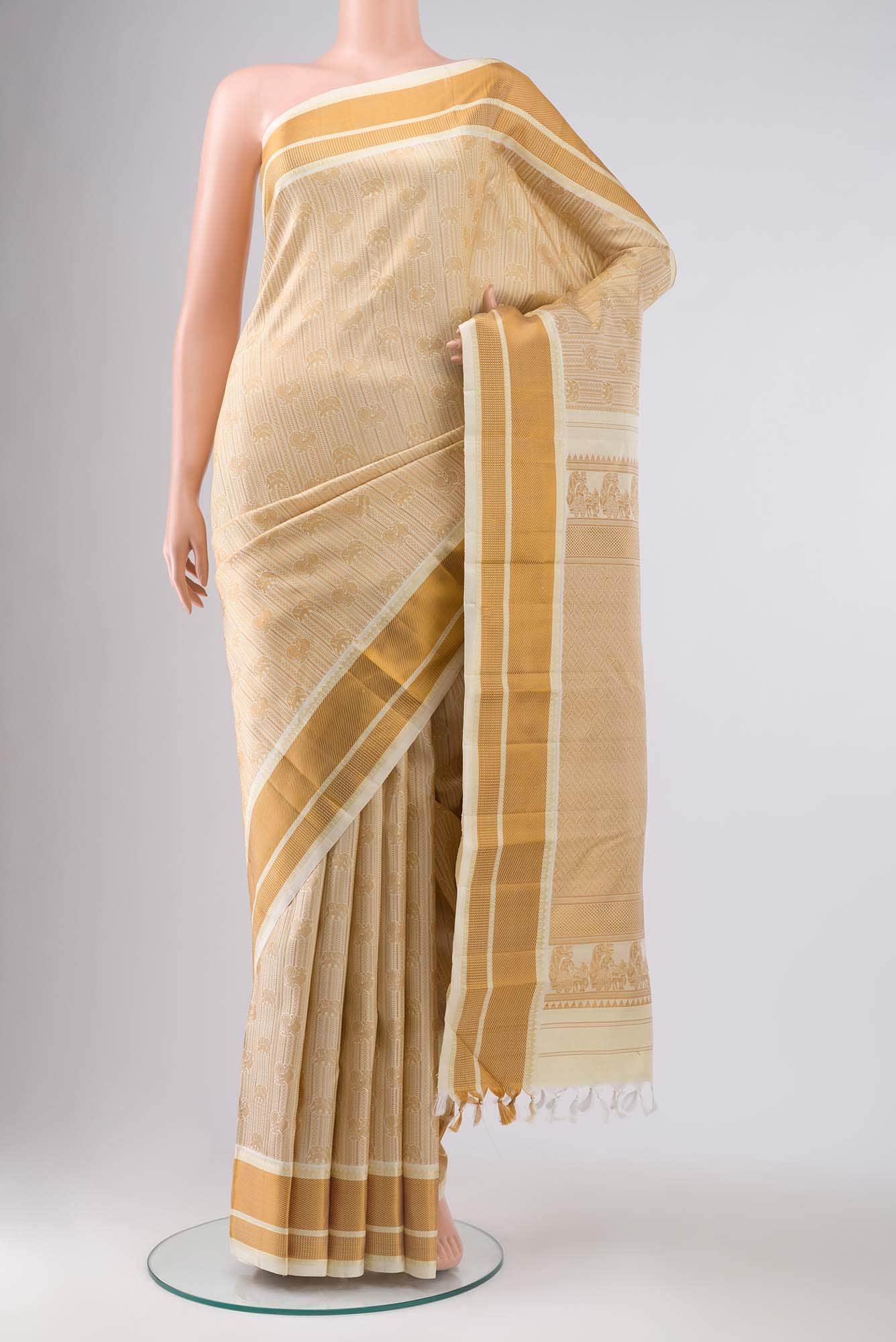 Cream Kanchipuram Silk Saree