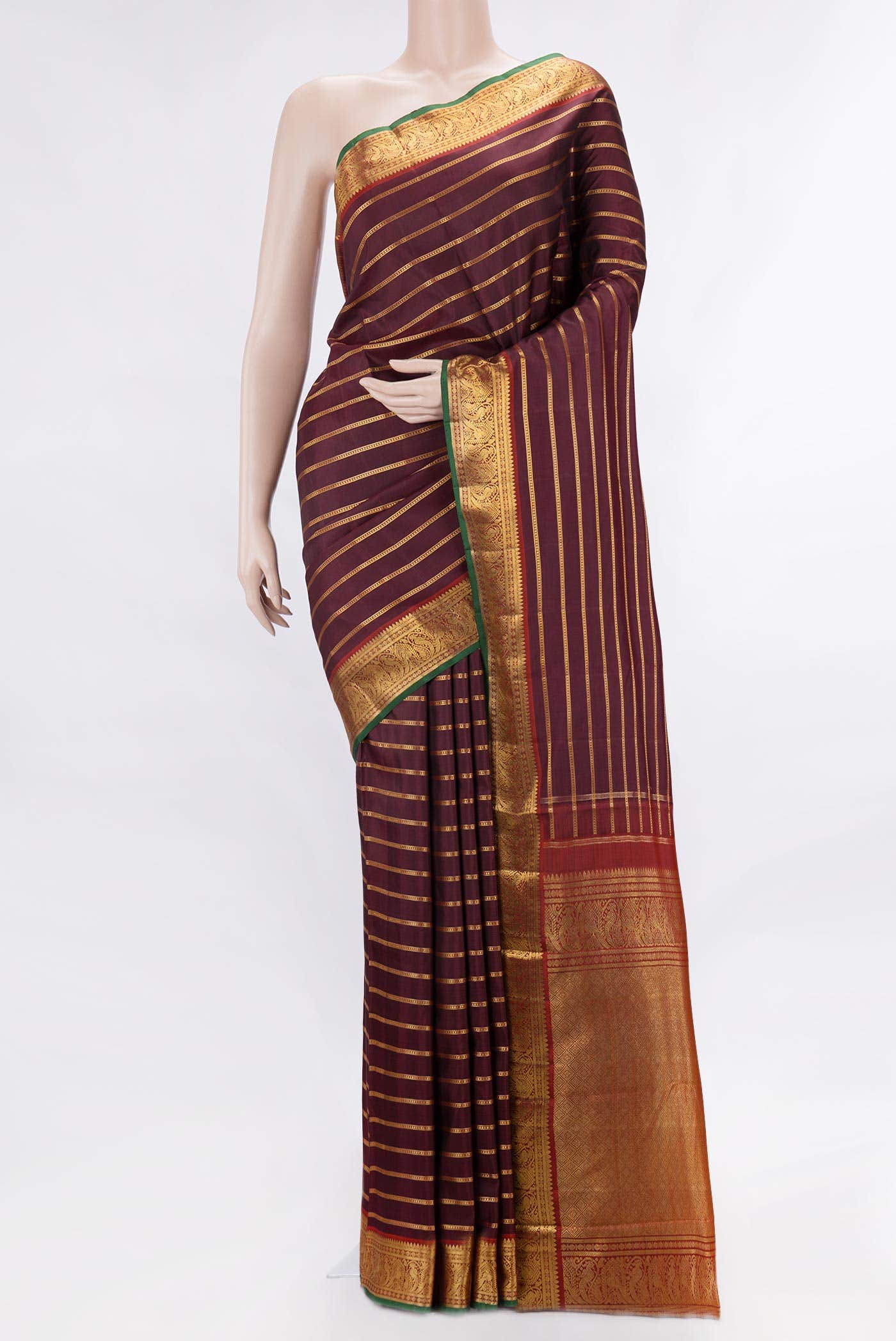 Pure Silk Pure Zari Burgundy Dual Tone Kanchipuram Saree