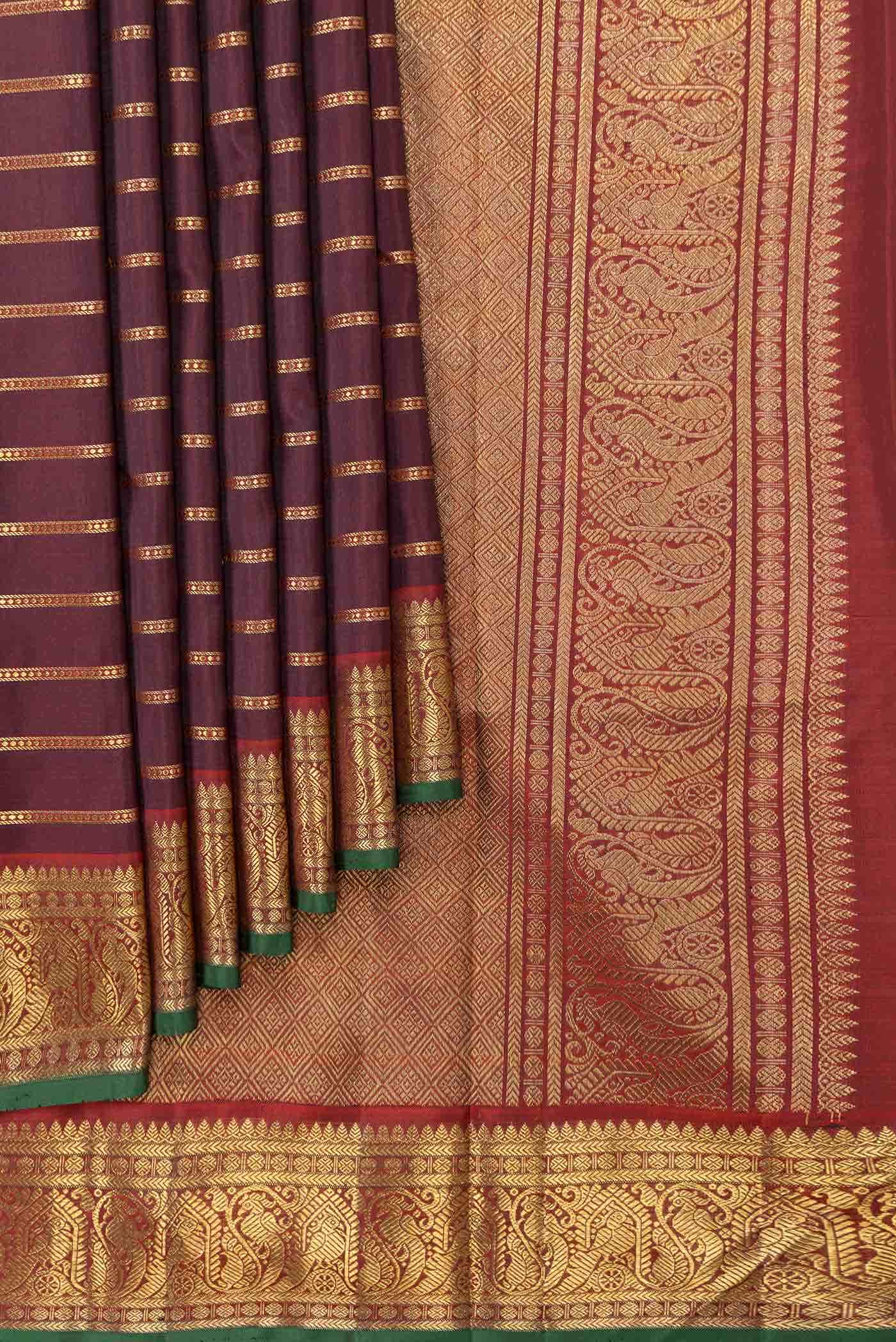 Pure Silk Pure Zari Burgundy Dual Tone Kanchipuram Saree