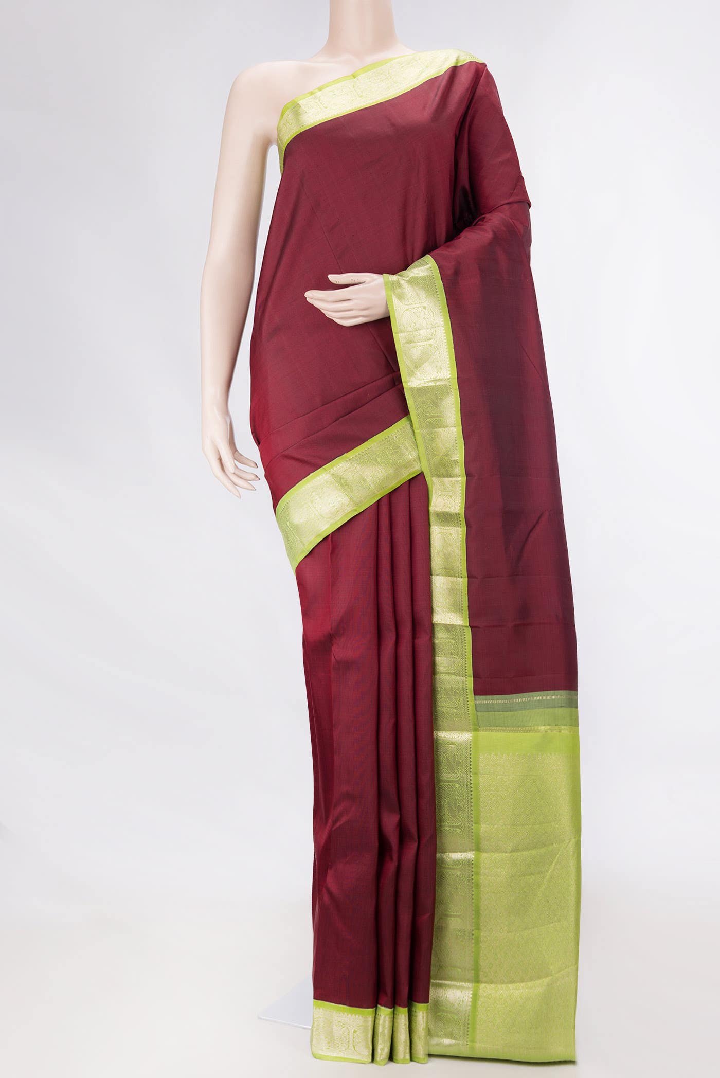 Pure Silk Pure Zari Maroon Dual Tone Kanchipuram Saree