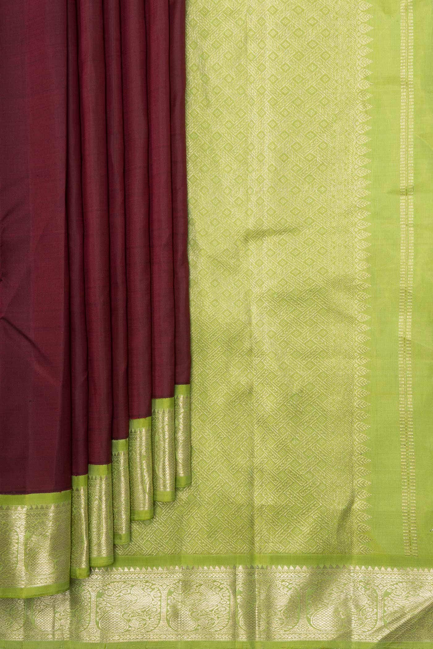Pure Silk Pure Zari Maroon Dual Tone Kanchipuram Saree
