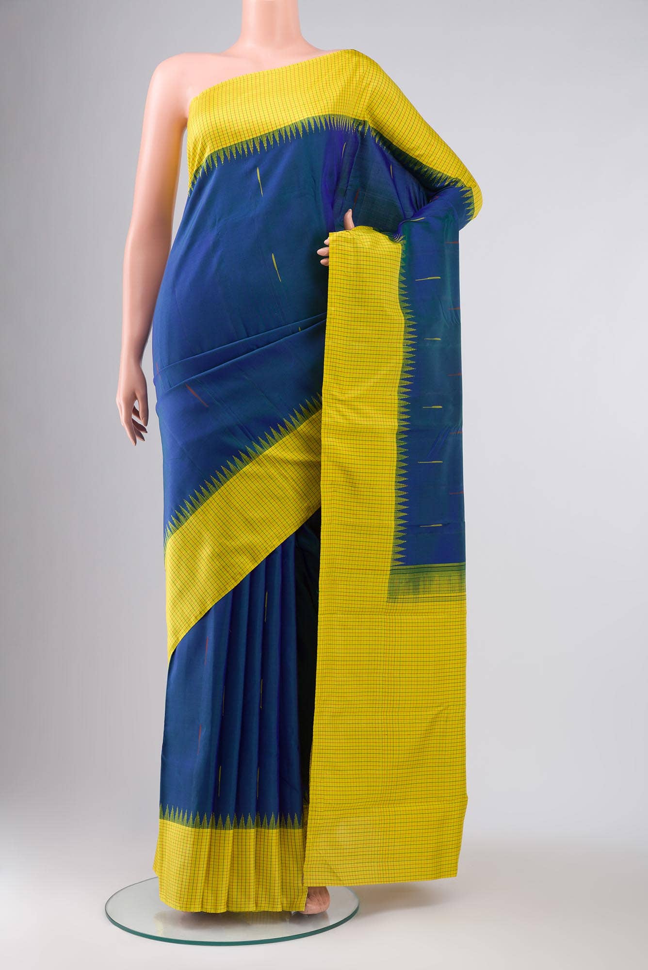 Blue with Green Dual Tone Kanchipuram Silk Saree