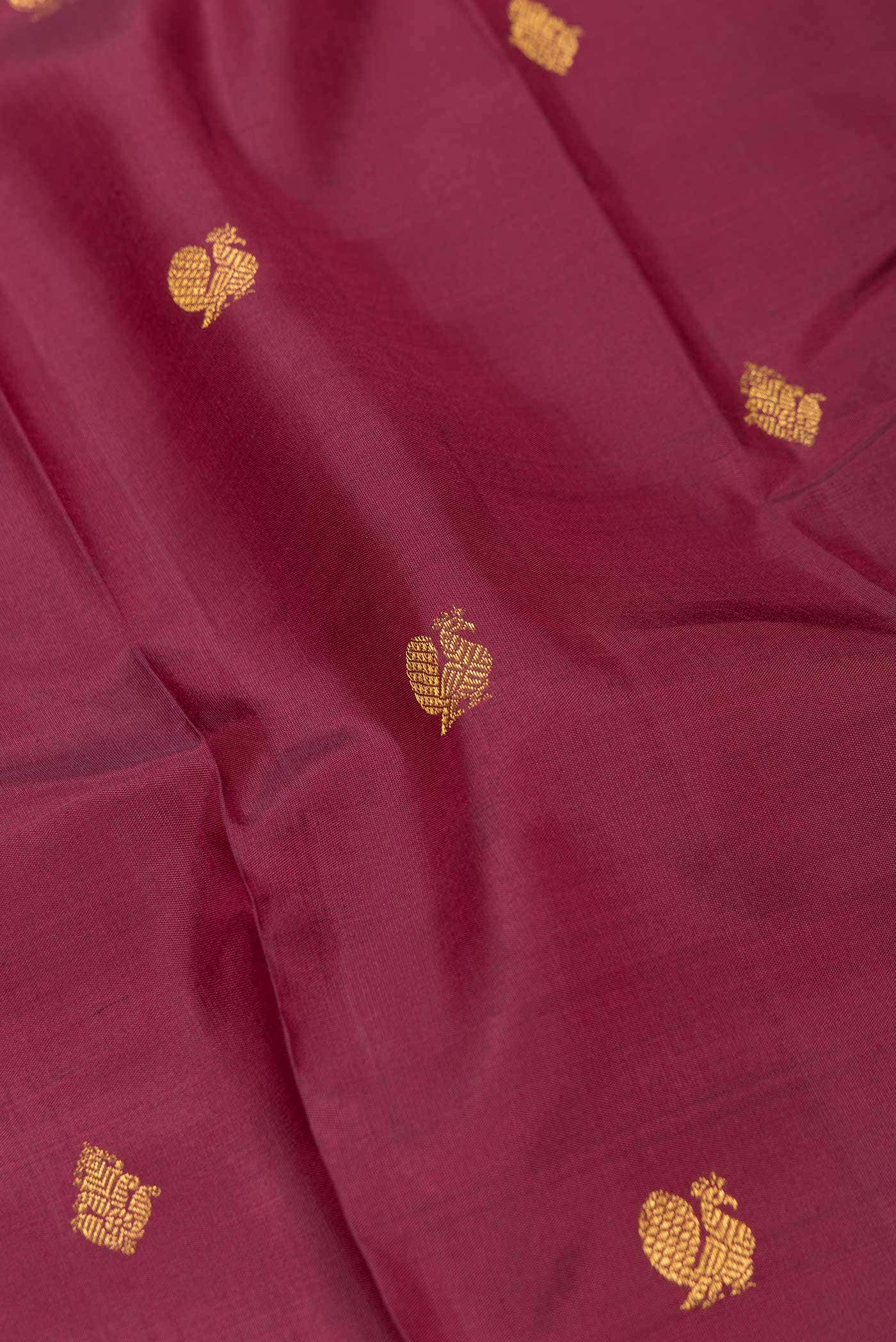 Pure Silk Pure Zari Burgundy Dual Tone Kanchipuram Saree