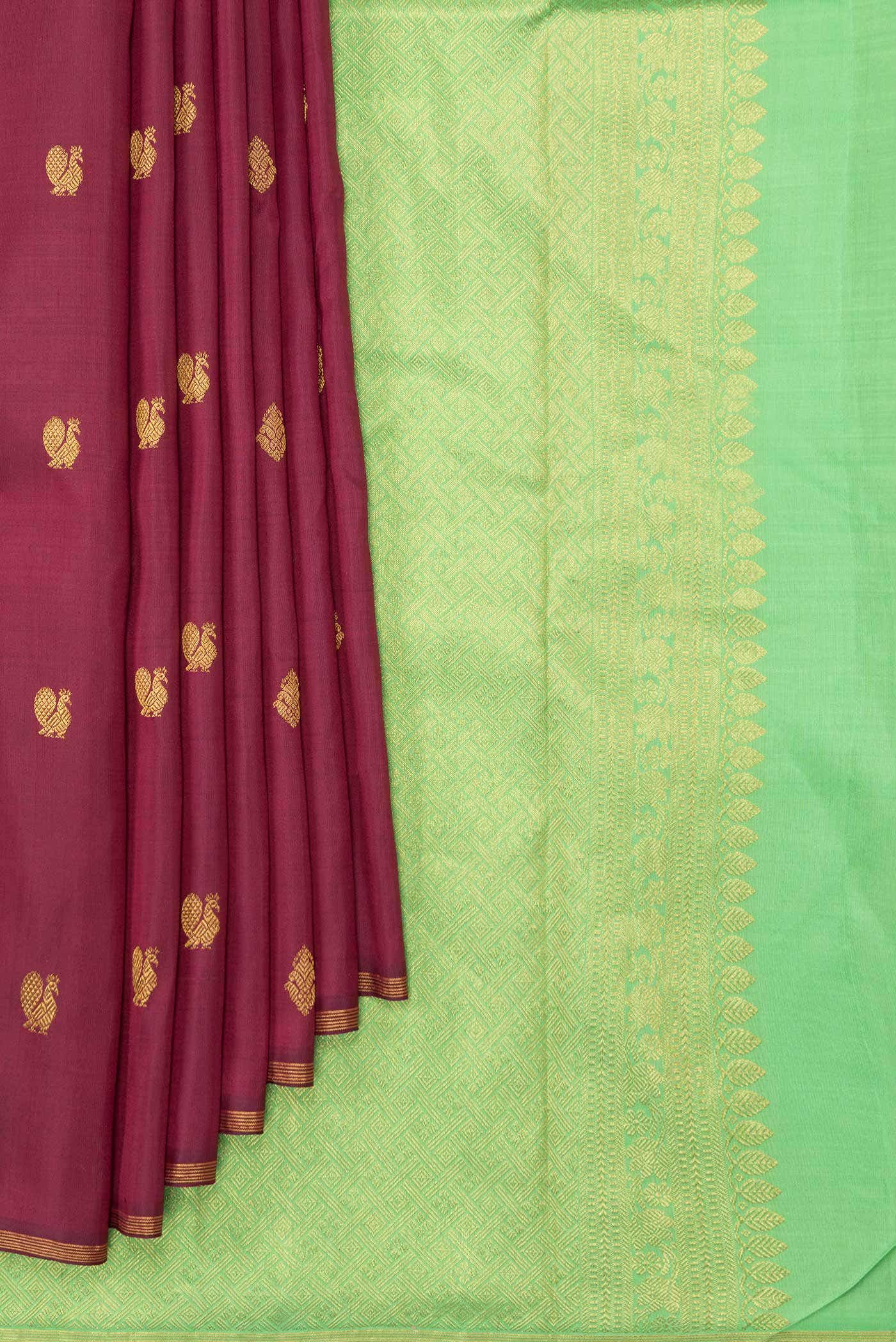 Pure Silk Pure Zari Burgundy Dual Tone Kanchipuram Saree