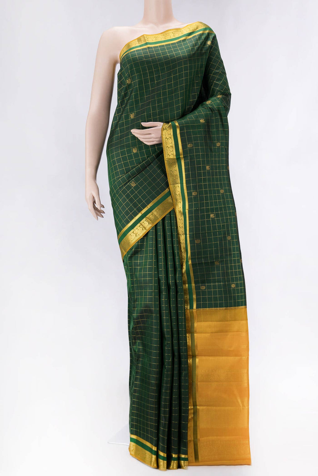Pure Silk Pure Zari Green Dual Tone Kanchipuram Saree