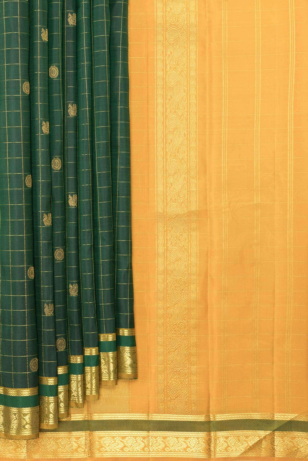 Pure Silk Pure Zari Green Dual Tone Kanchipuram Saree