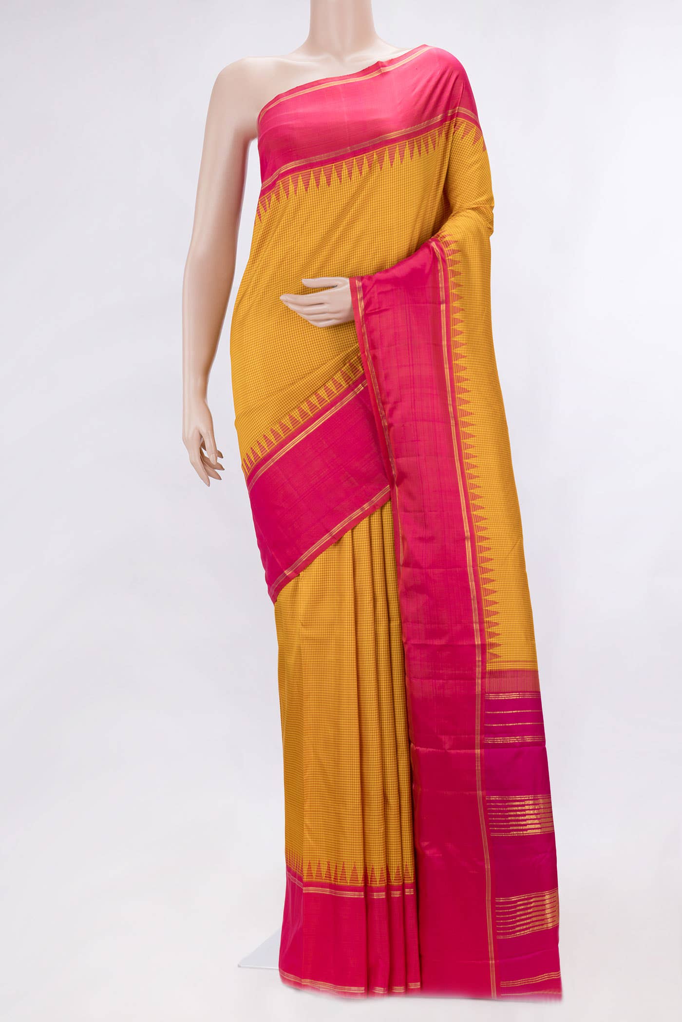 Pure Silk Pure Zari Mustard Dual Tone Kanchipuram Saree