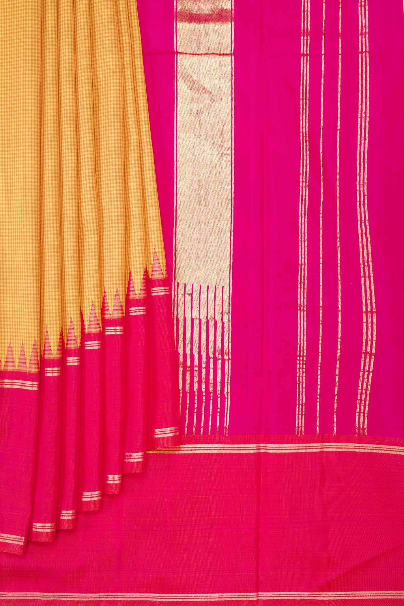Pure Silk Pure Zari Mustard Dual Tone Kanchipuram Saree