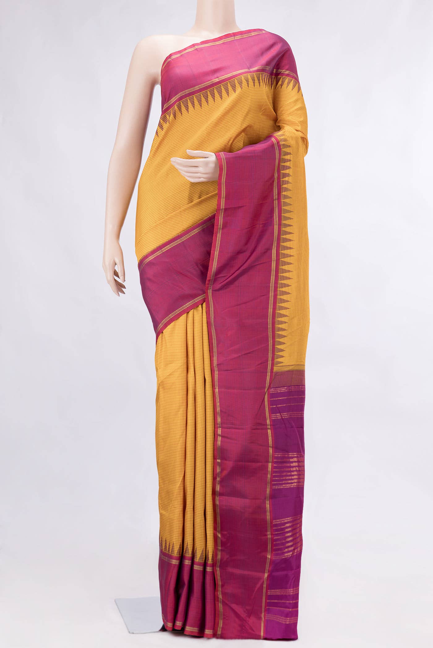 Pure Silk Pure Zari Mustard Dual Tone Kanchipuram Saree