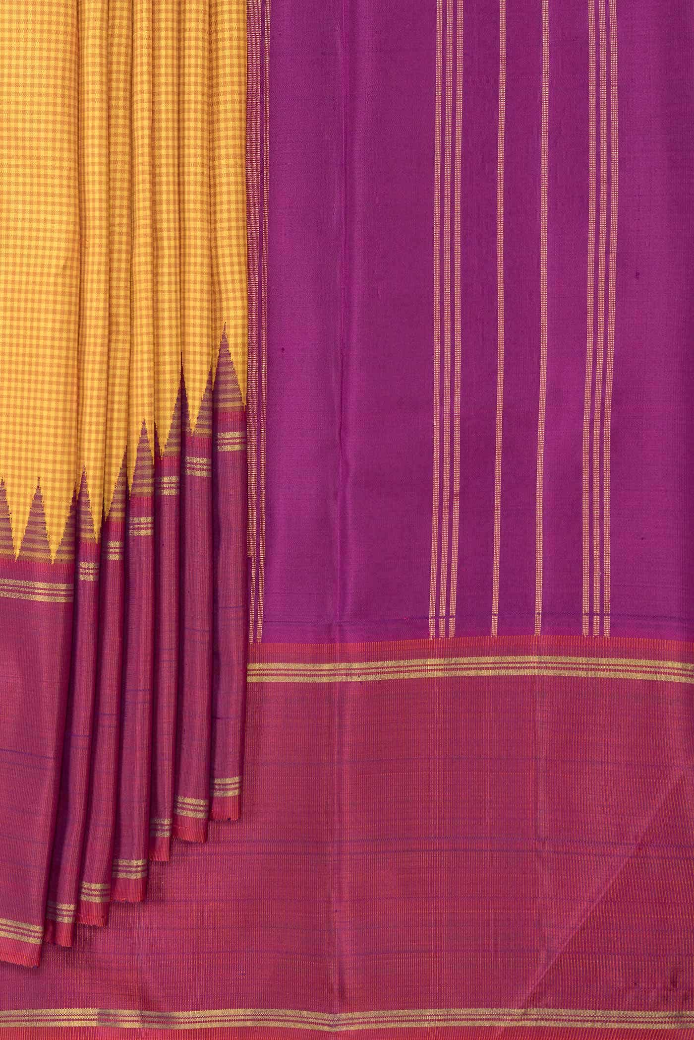 Pure Silk Pure Zari Mustard Dual Tone Kanchipuram Saree