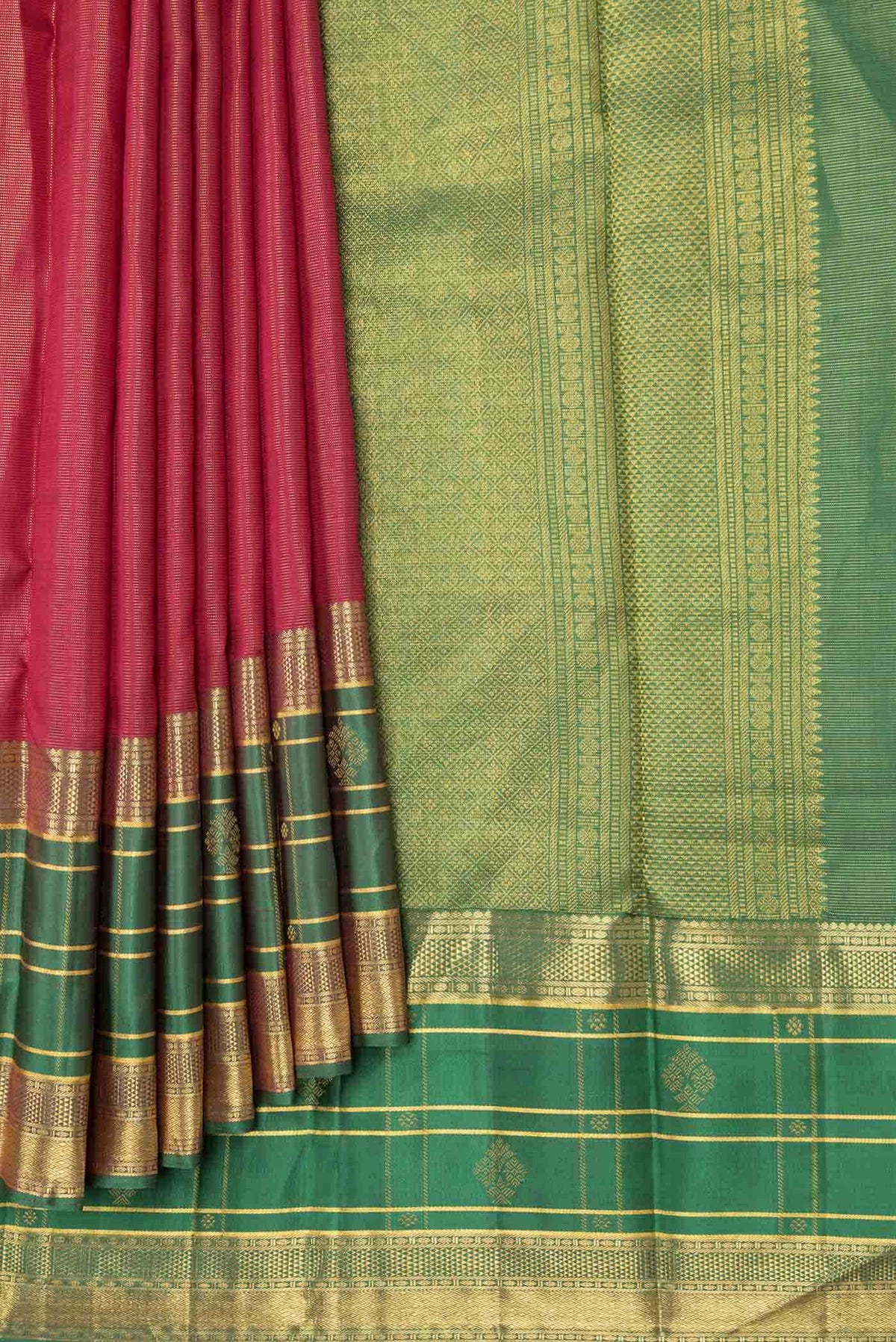 Dark Pink Dual Tone Kanjivaram Silk Saree