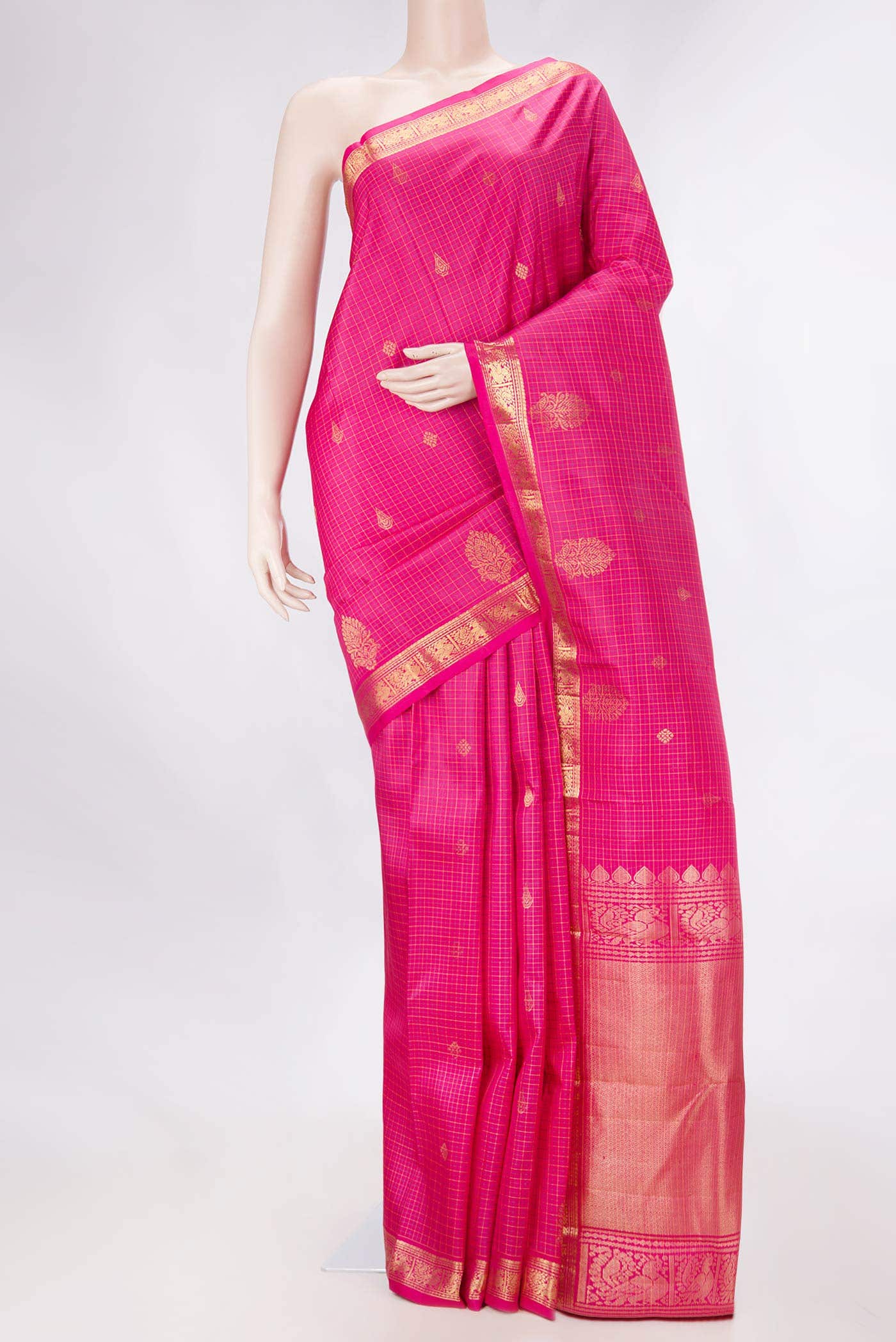 Pure Silk Pure Zari Pink Dual Tone Kanchipuram Saree