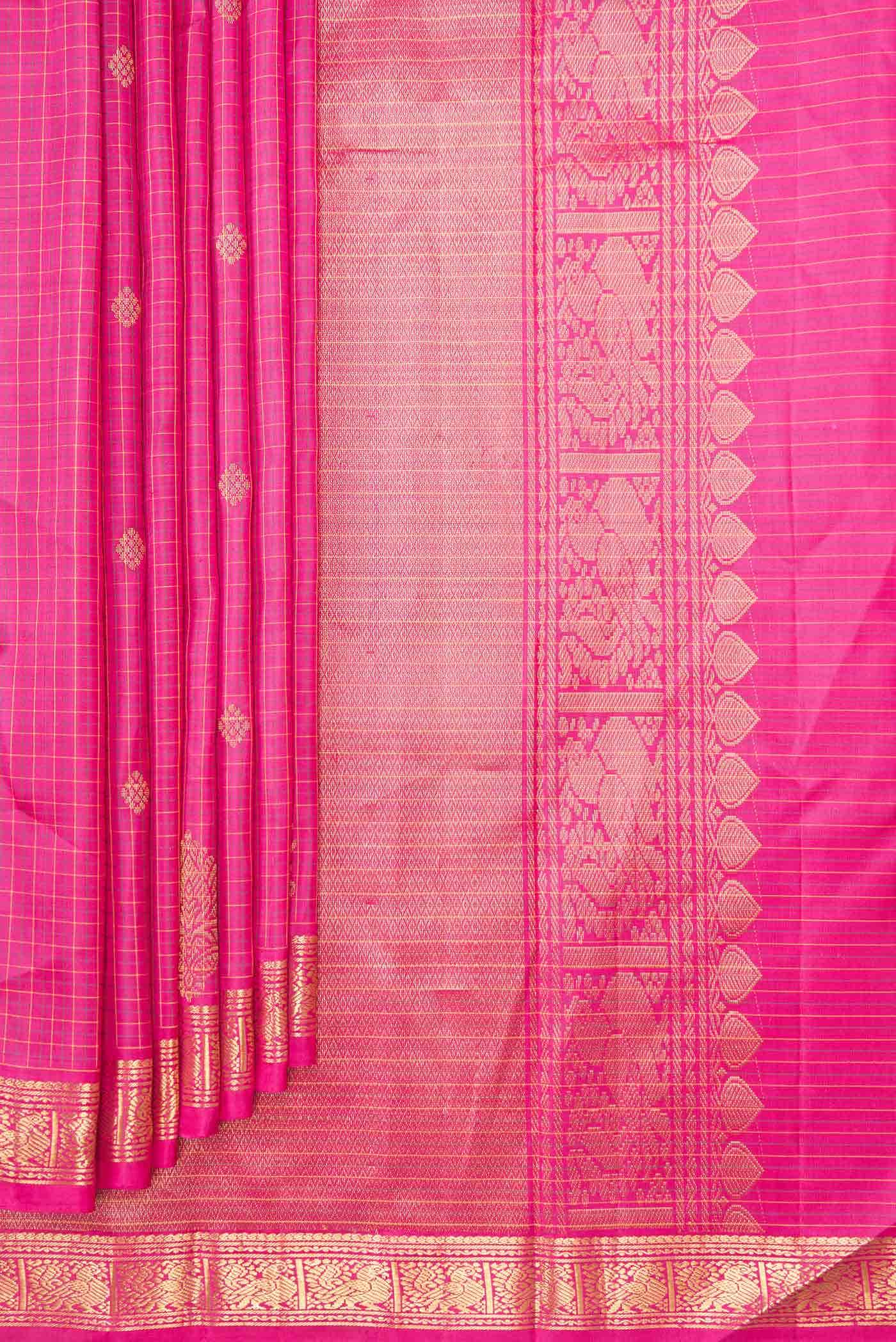 Pure Silk Pure Zari Pink Dual Tone Kanchipuram Saree