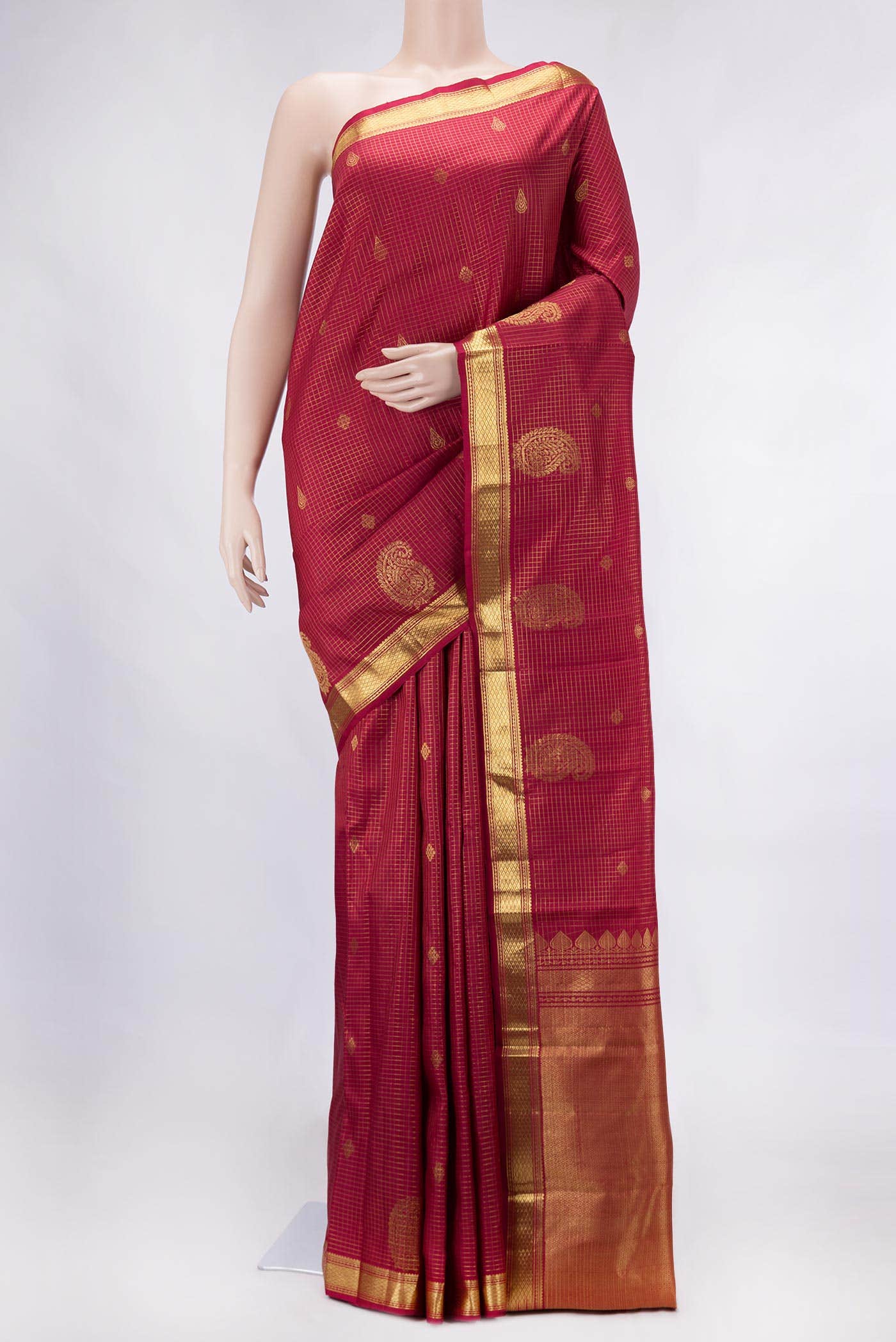 Pure Silk Pure Zari Maroon Dual Tone Kanchipuram Saree