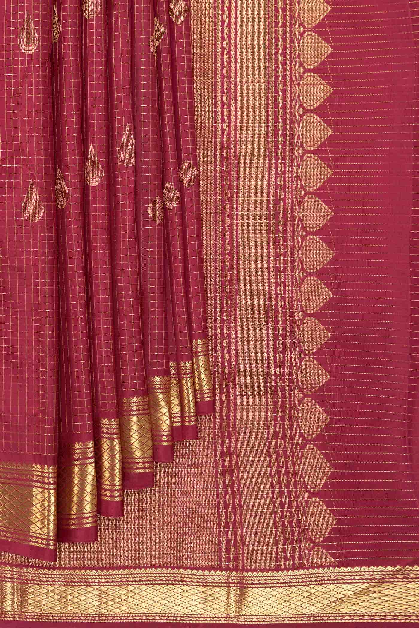 Pure Silk Pure Zari Maroon Dual Tone Kanchipuram Saree