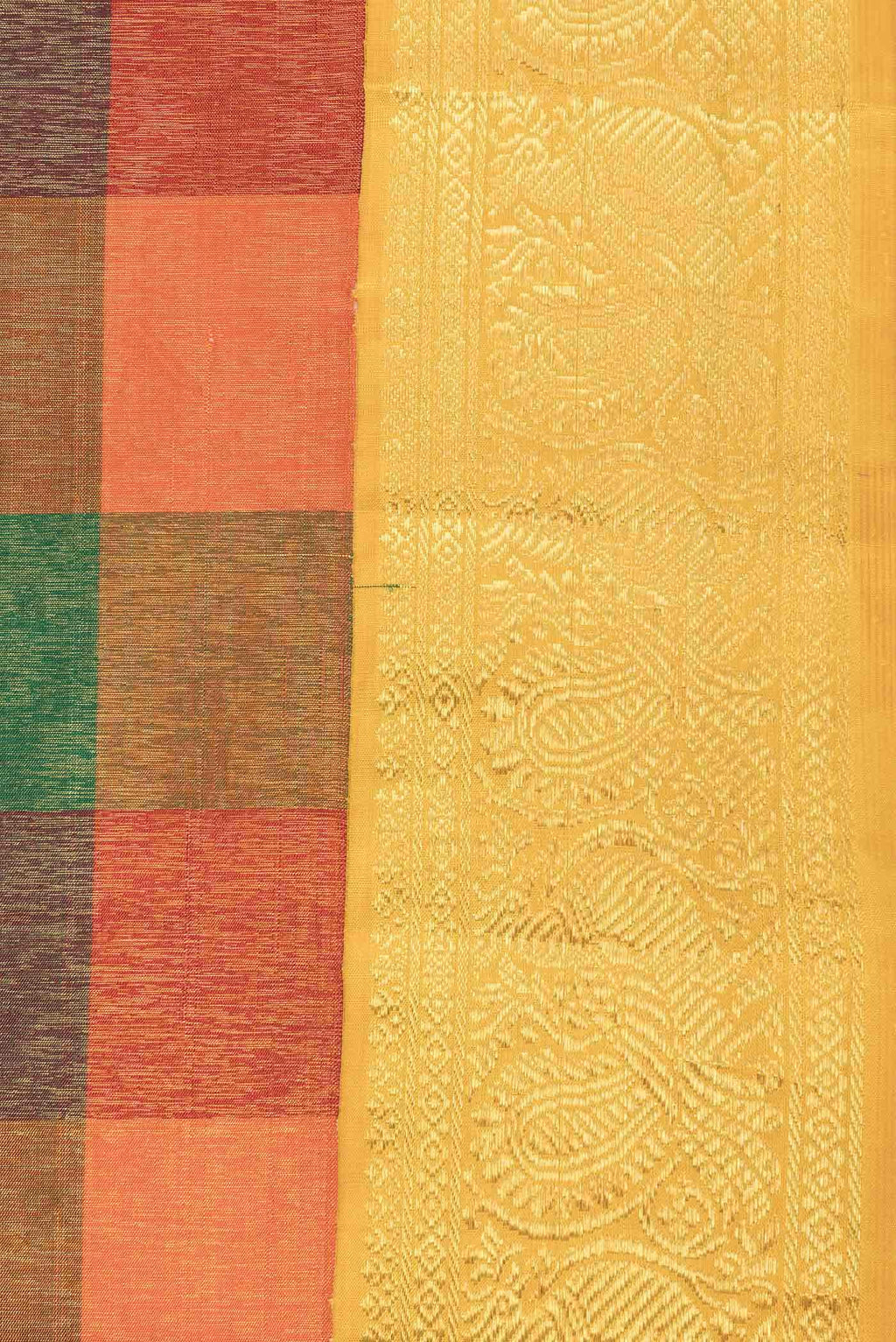 Pure Silk Pure Zari Orange Green and Maroon Dual Tone Kanchipuram Saree