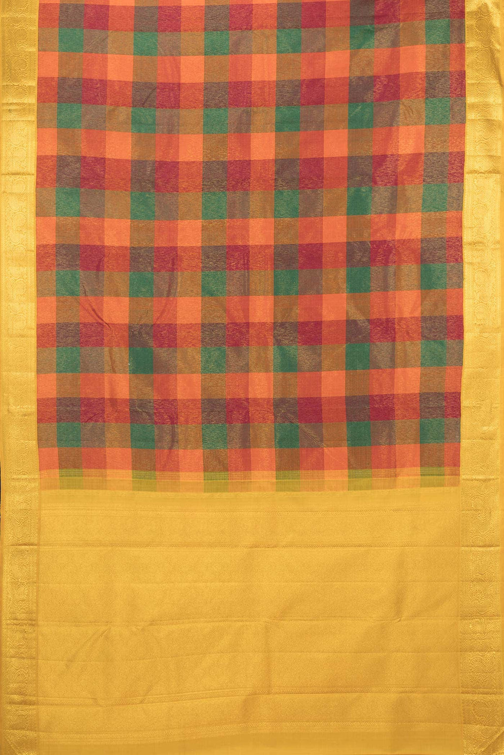 Pure Silk Pure Zari Orange Green and Maroon Dual Tone Kanchipuram Saree