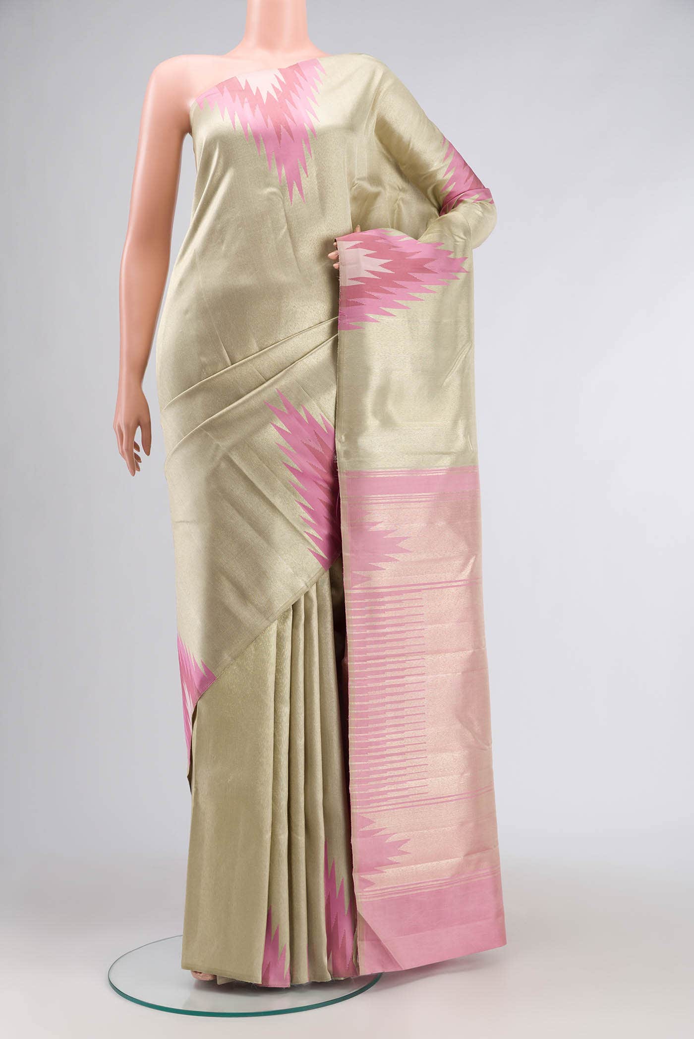 Beige with Gold Dual Tone Kanchipuram Tissue Silk Saree