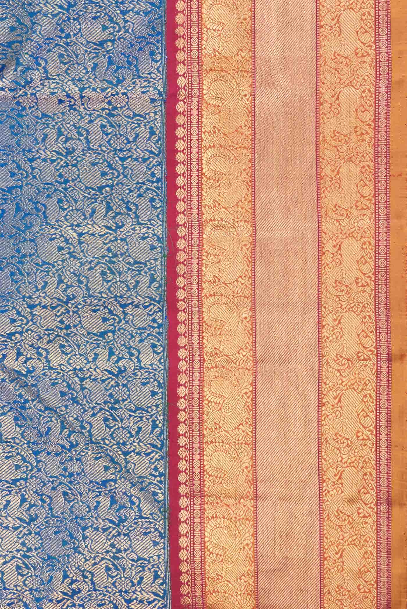 Pure Silk Pure Zari Peacock Blue Dual Tone Kanchipuram Saree