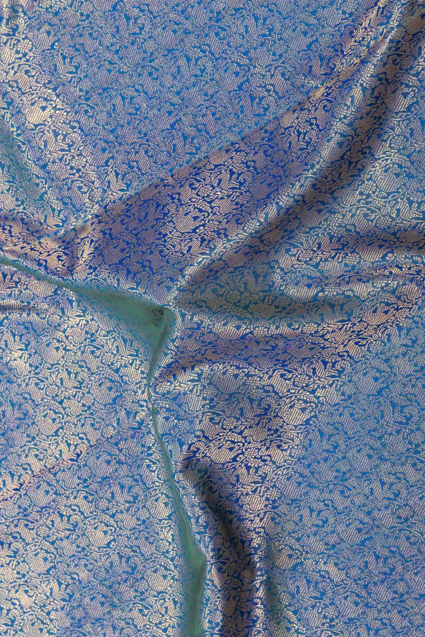 Pure Silk Pure Zari Peacock Blue Dual Tone Kanchipuram Saree