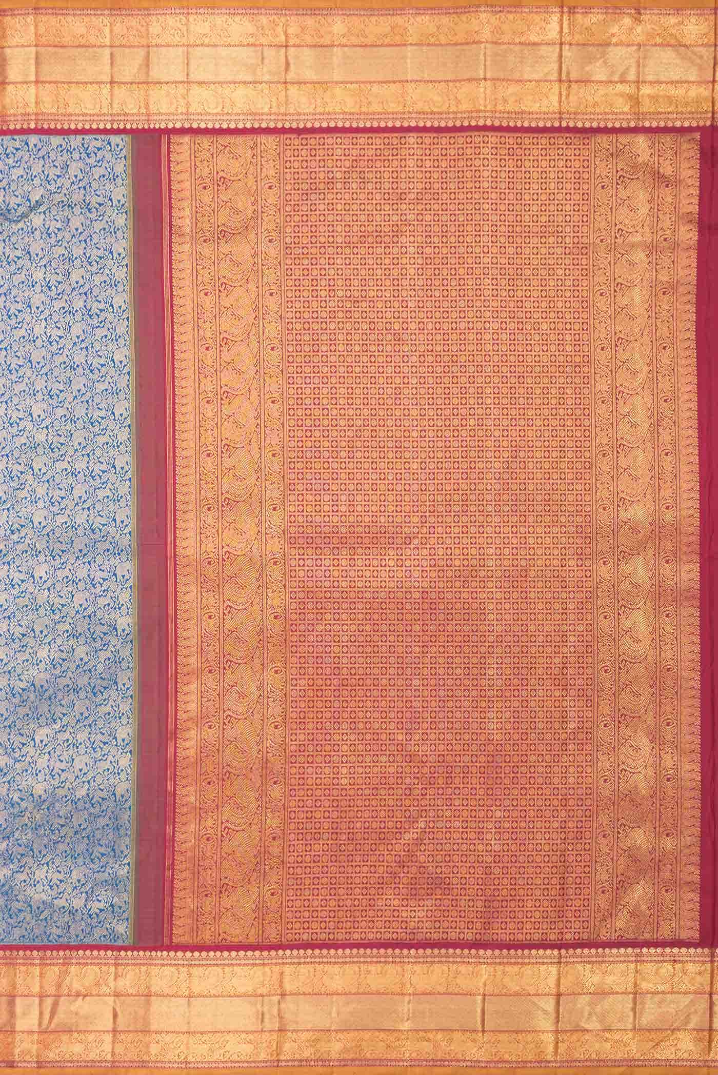 Pure Silk Pure Zari Peacock Blue Dual Tone Kanjivaram Saree