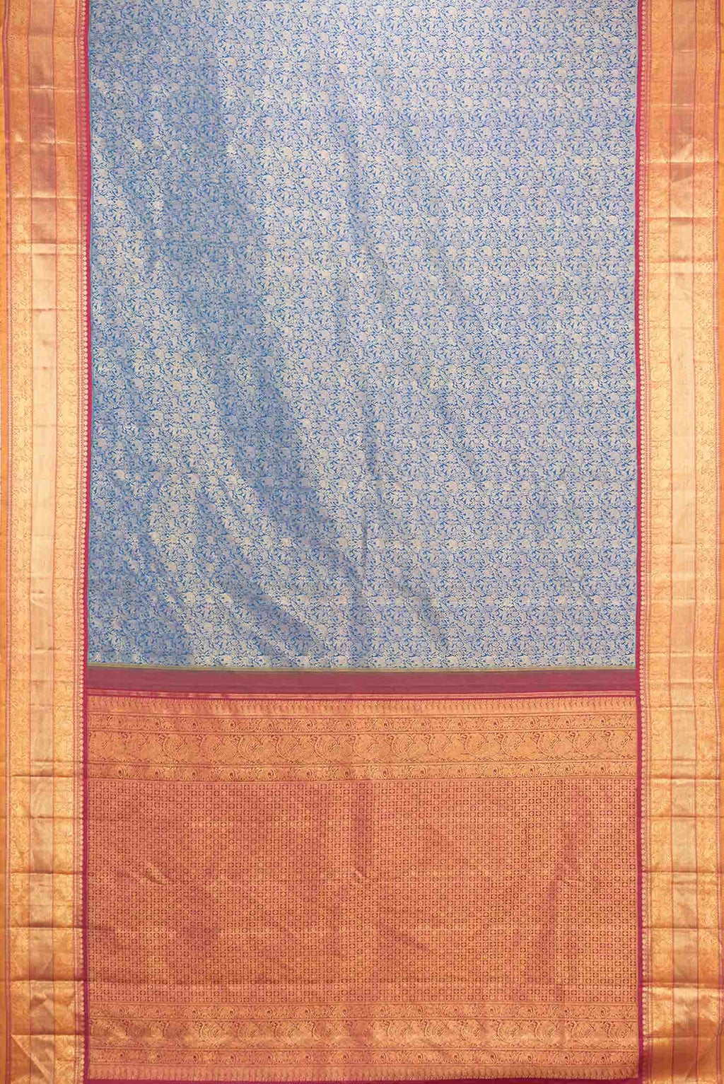 Pure Silk Pure Zari Peacock Blue Dual Tone Kanchipuram Saree