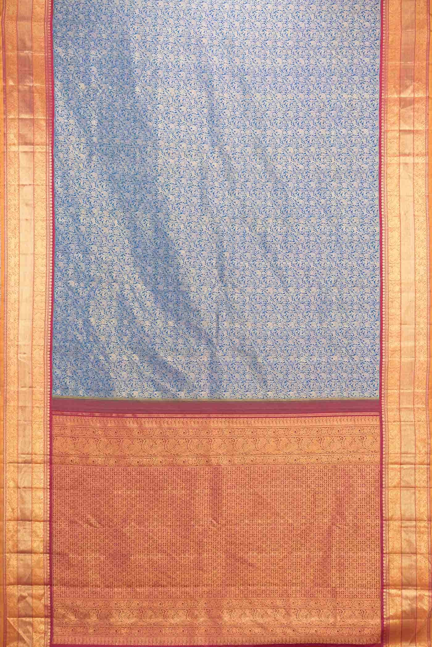 Pure Silk Pure Zari Peacock Blue Dual Tone Kanchipuram Saree