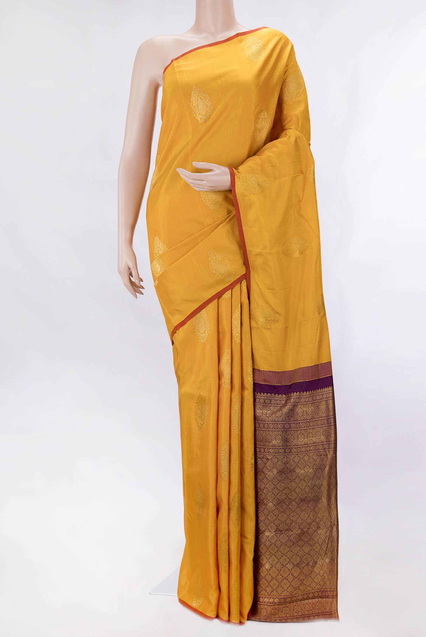 Pure Silk Pure Zari Mustard Dual Tone Kanchipuram Saree