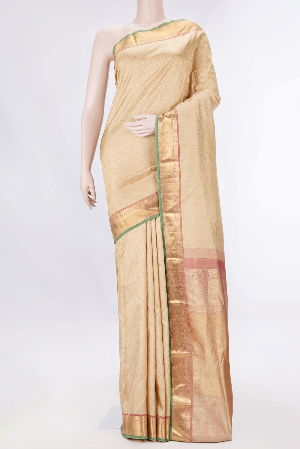 Pure Silk Pure Zari Beige Dual Tone Kanchipuram Saree
