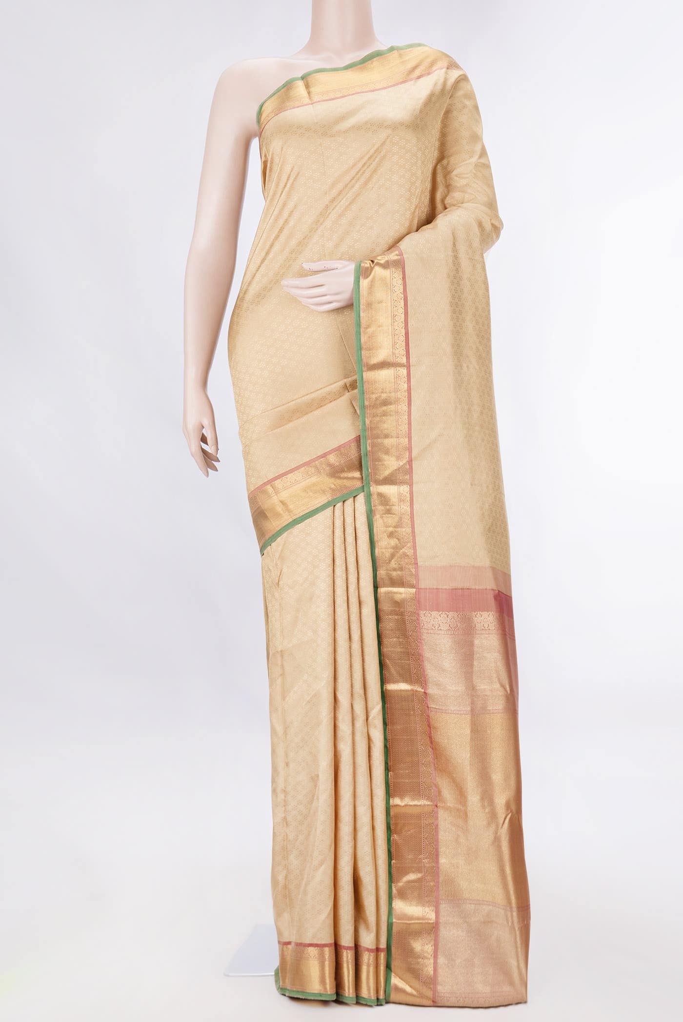 Pure Silk Pure Zari Beige Dual Tone Kanchipuram Saree