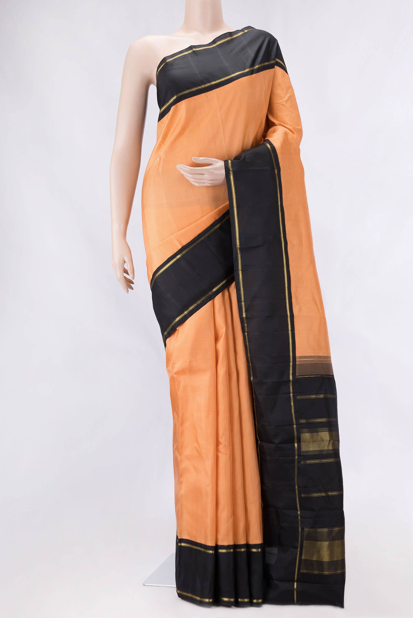 Pure Silk Pure Zari Orange Kanchipuram Saree