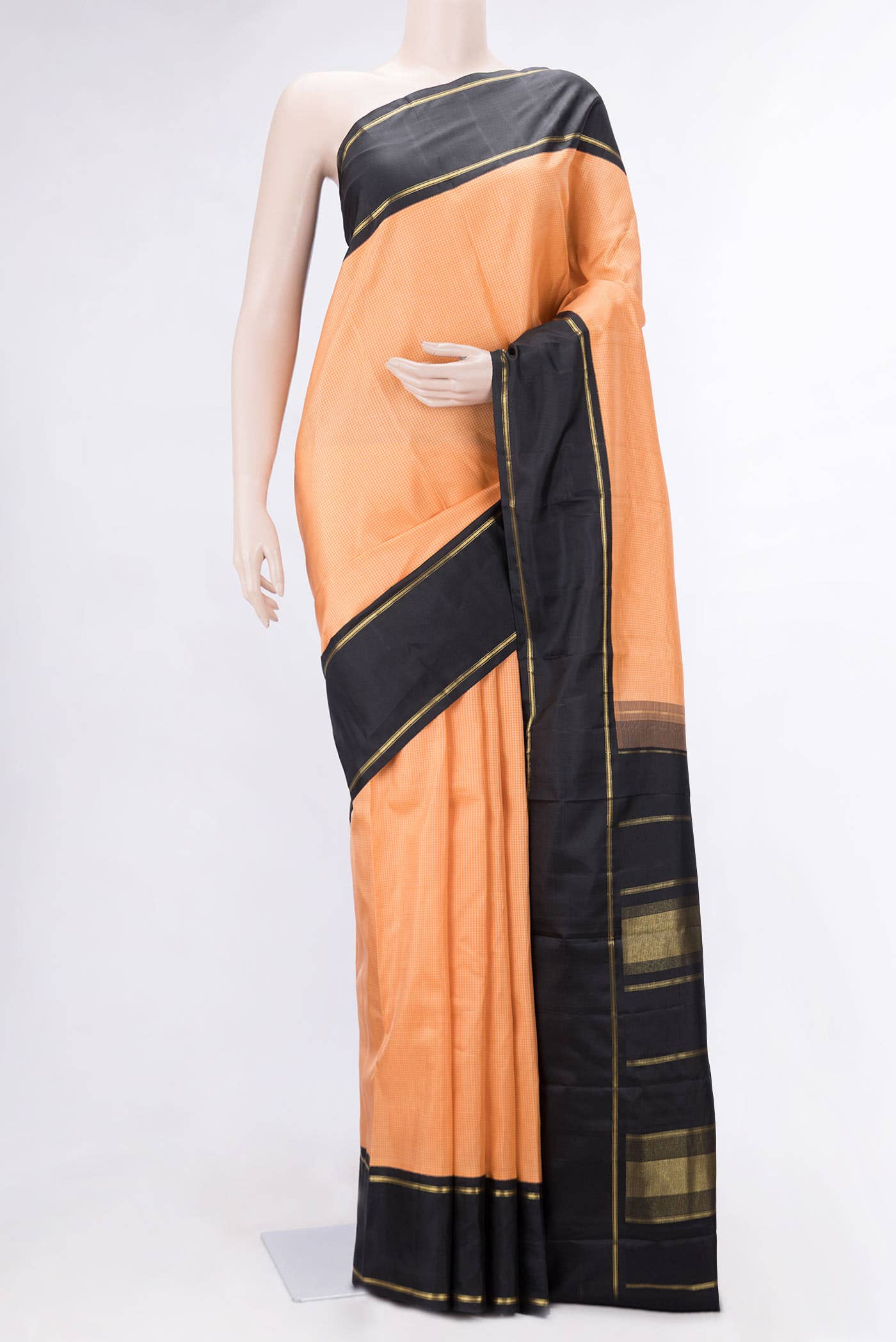 Pure Silk Pure Zari Peach Dual Tone Kanchipuram Saree