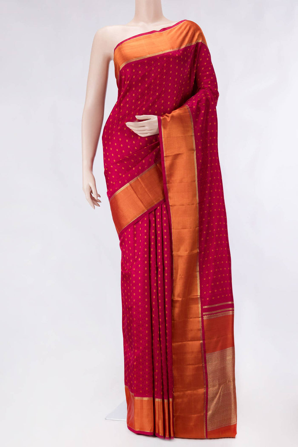 Pure Silk Pure Zari Dark Pink Dual Tone Kanchipuram Saree