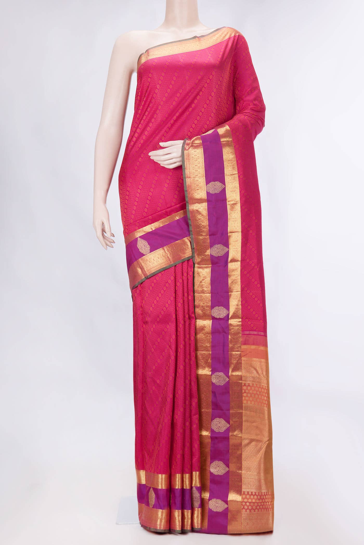Pure Silk Pure Zari Pink Dual Tone Kanchipuram Saree