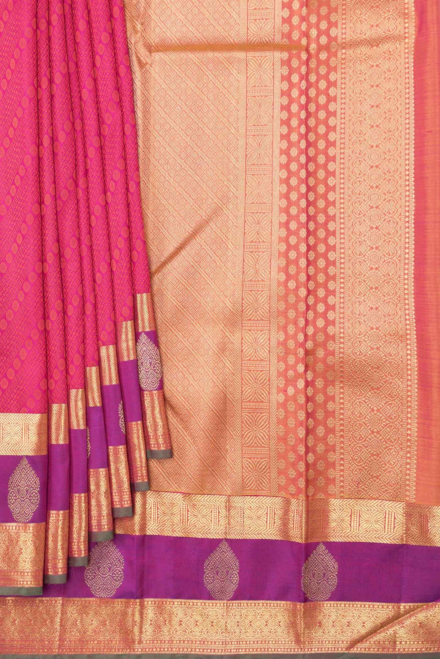 Pure Silk Pure Zari Pink Dual Tone Kanchipuram Saree