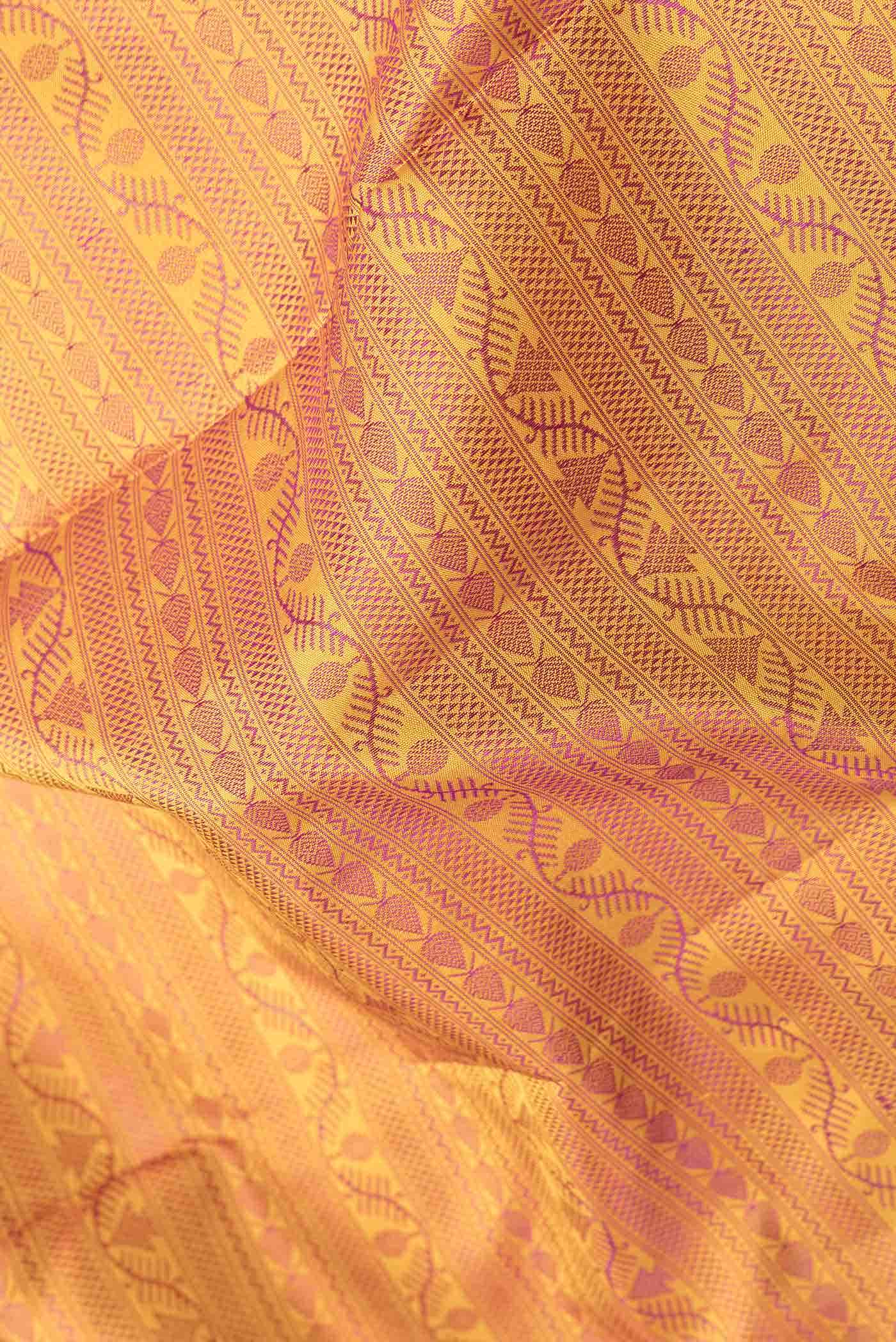 Pure Silk Pure Zari Mustard Dual Tone Kanchipuram Saree